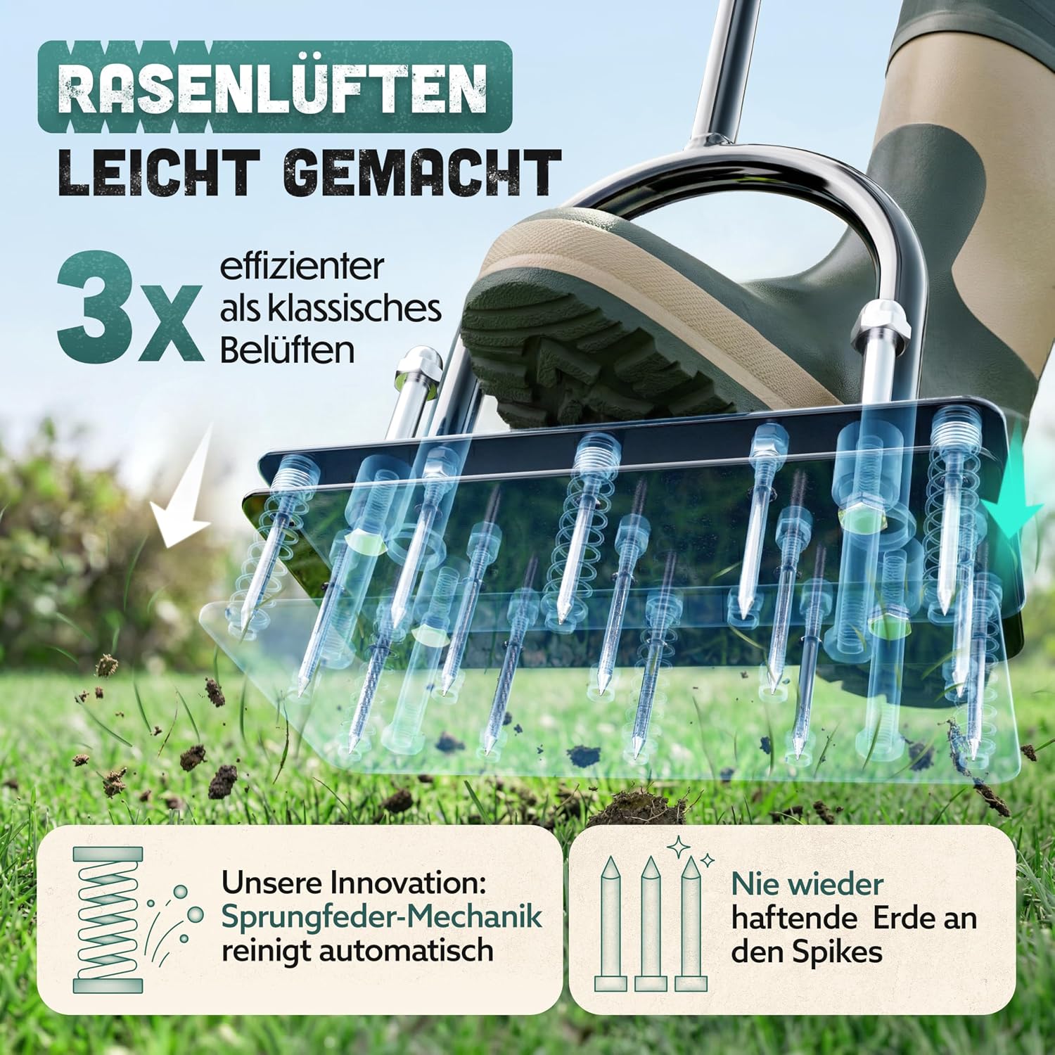 Detalle 2 de RASENKÖNIG Rasenlüfter-001 handmatige gazonbeluchter met dubbele veer