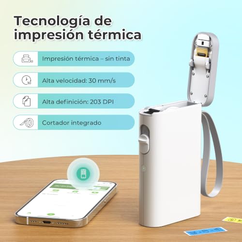 Detalle de Nelko P21 Etiquetadora Adhesivas: impresora térmica Bluetooth para etiquetas en blanco y negro