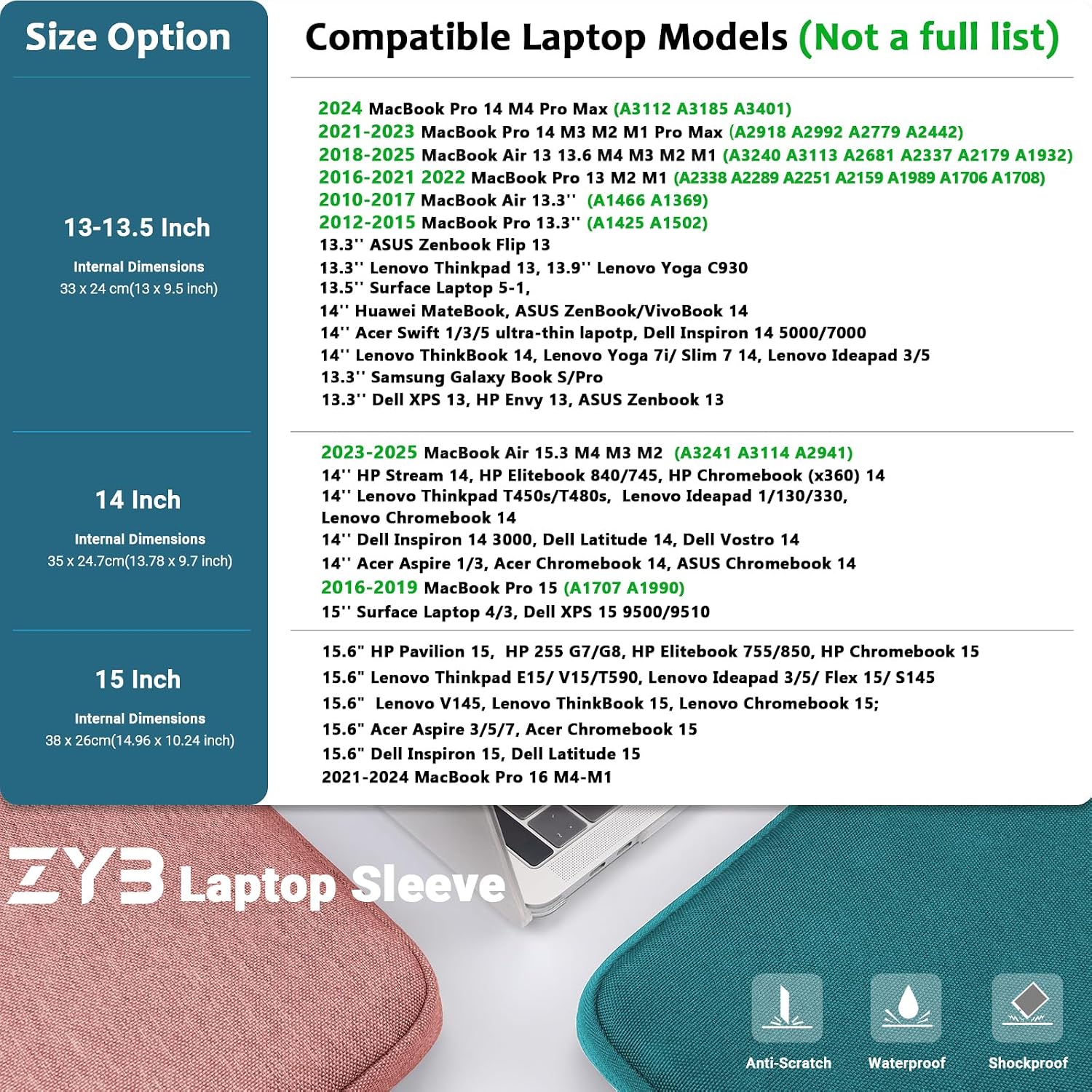 Detalle 2 de ZYB 15.6 inch Laptop Sleeve Protective Case with Accessory Bag (Teal) – waterproof, shockproof protection