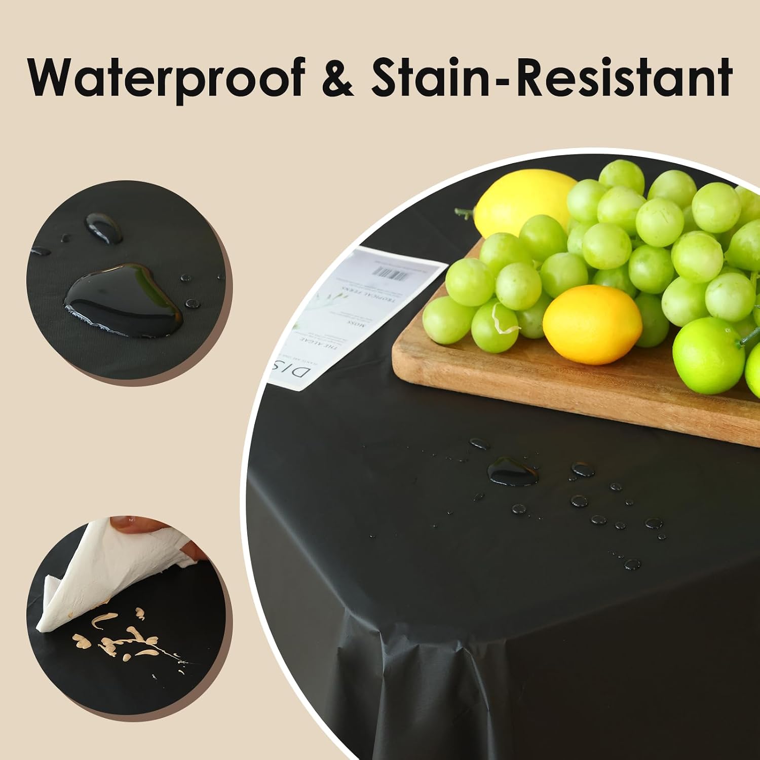 Thumbnail 2 de Fixwal Disposable Plastic Table Cloths (9-Pack), 54 x 108 Inch Black Cover for Parties & Holidays