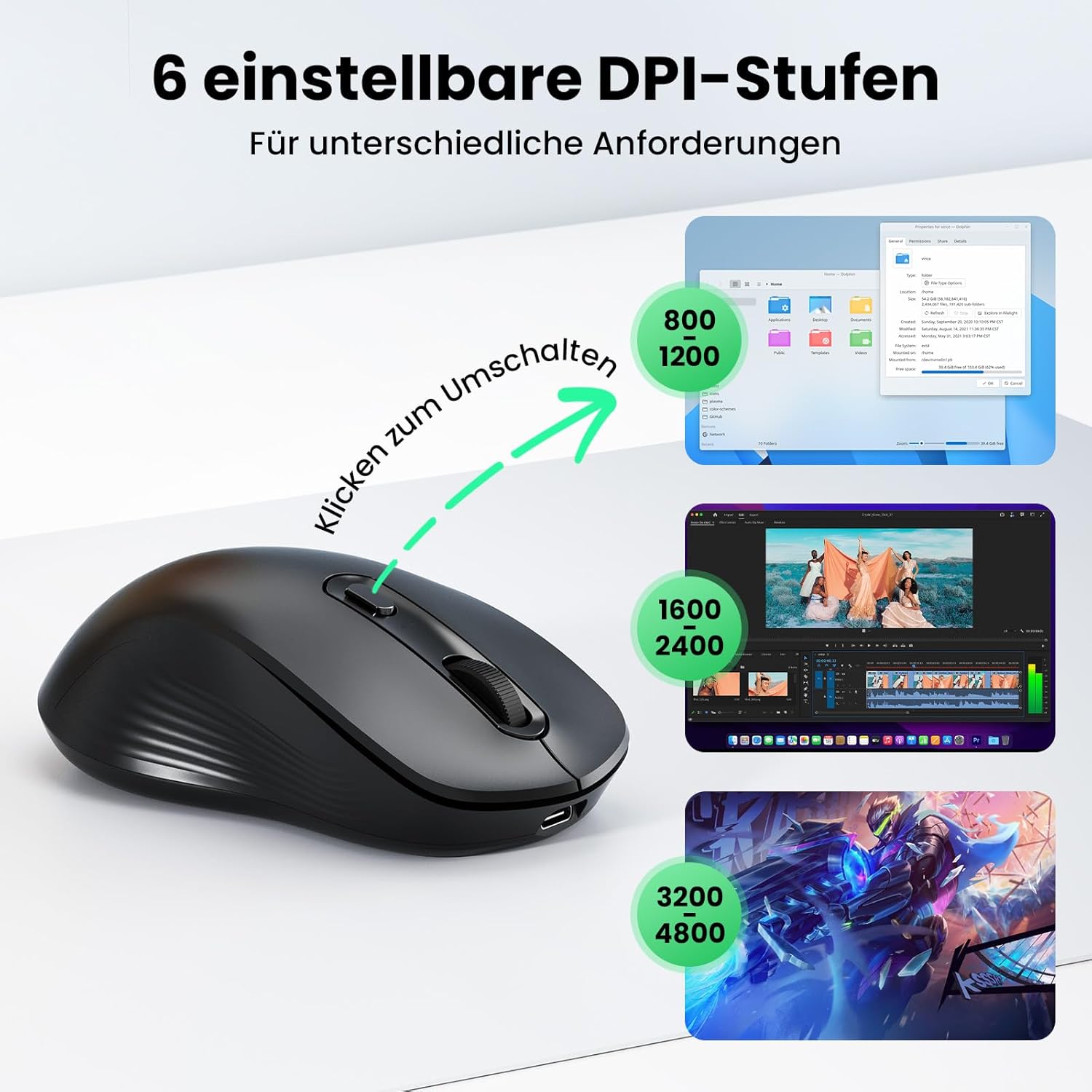 Thumbnail 2 de TECKNET Bluetooth Maus 4800 DPI 🖱