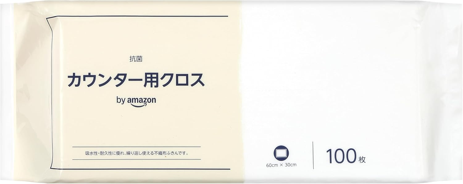 Detalle de by Amazon BADU100 カウンター用クロス 不織布ふきん 100枚入 レーヨン・ポリエステル素材