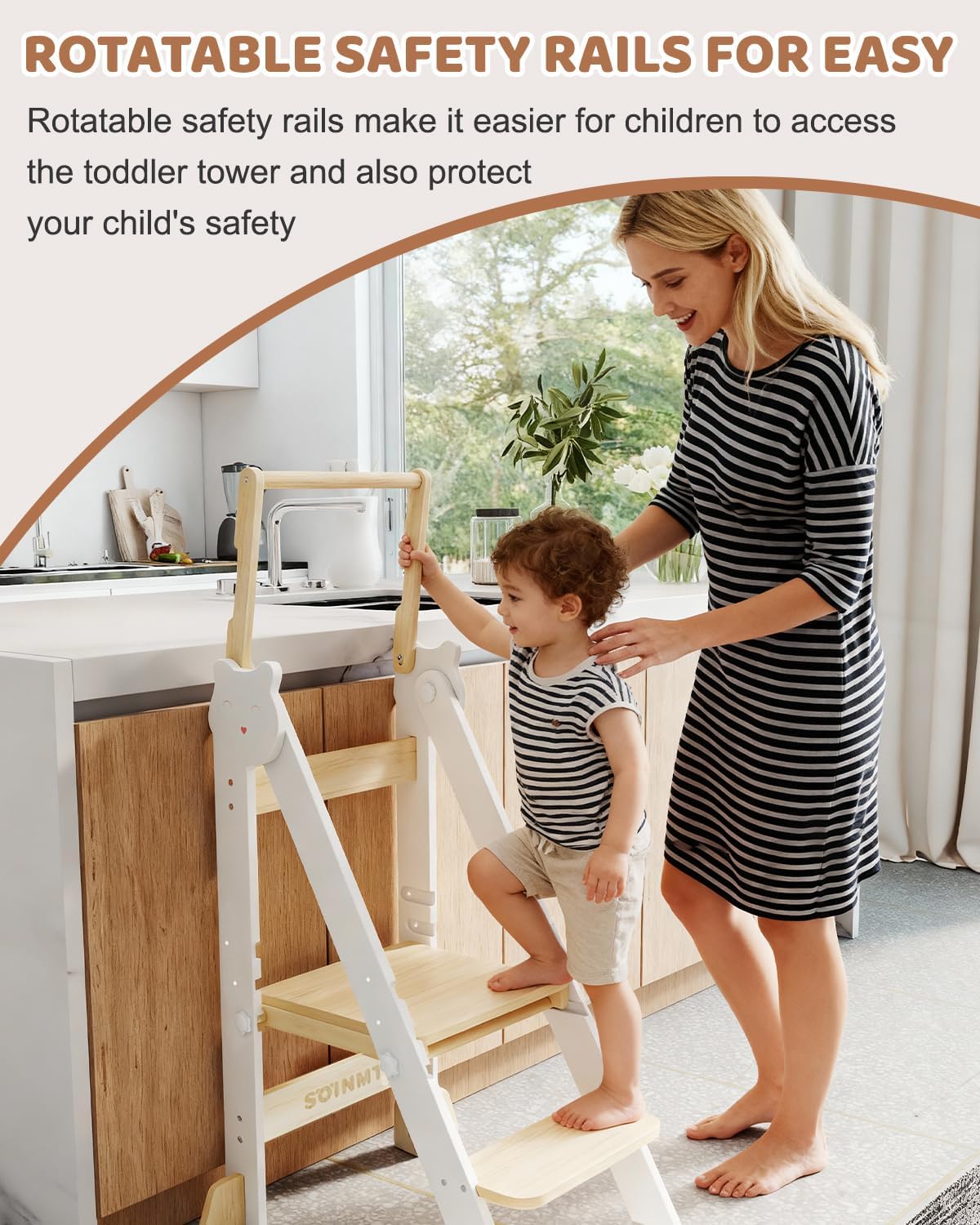 Thumbnail 6 de SOINMTY WJ03003-WT Wooden Toddler Tower, 3 Heights, Foldable, White