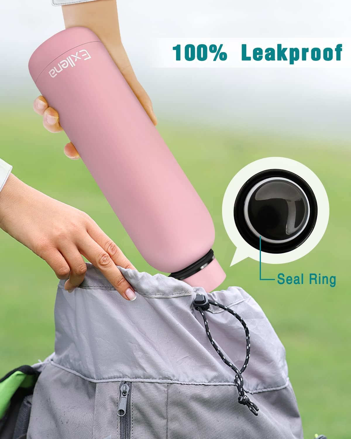 Thumbnail 5 de Exllena 750ml Insulated Water Bottle with Clip (Pink) – Double Wall Stainless Steel