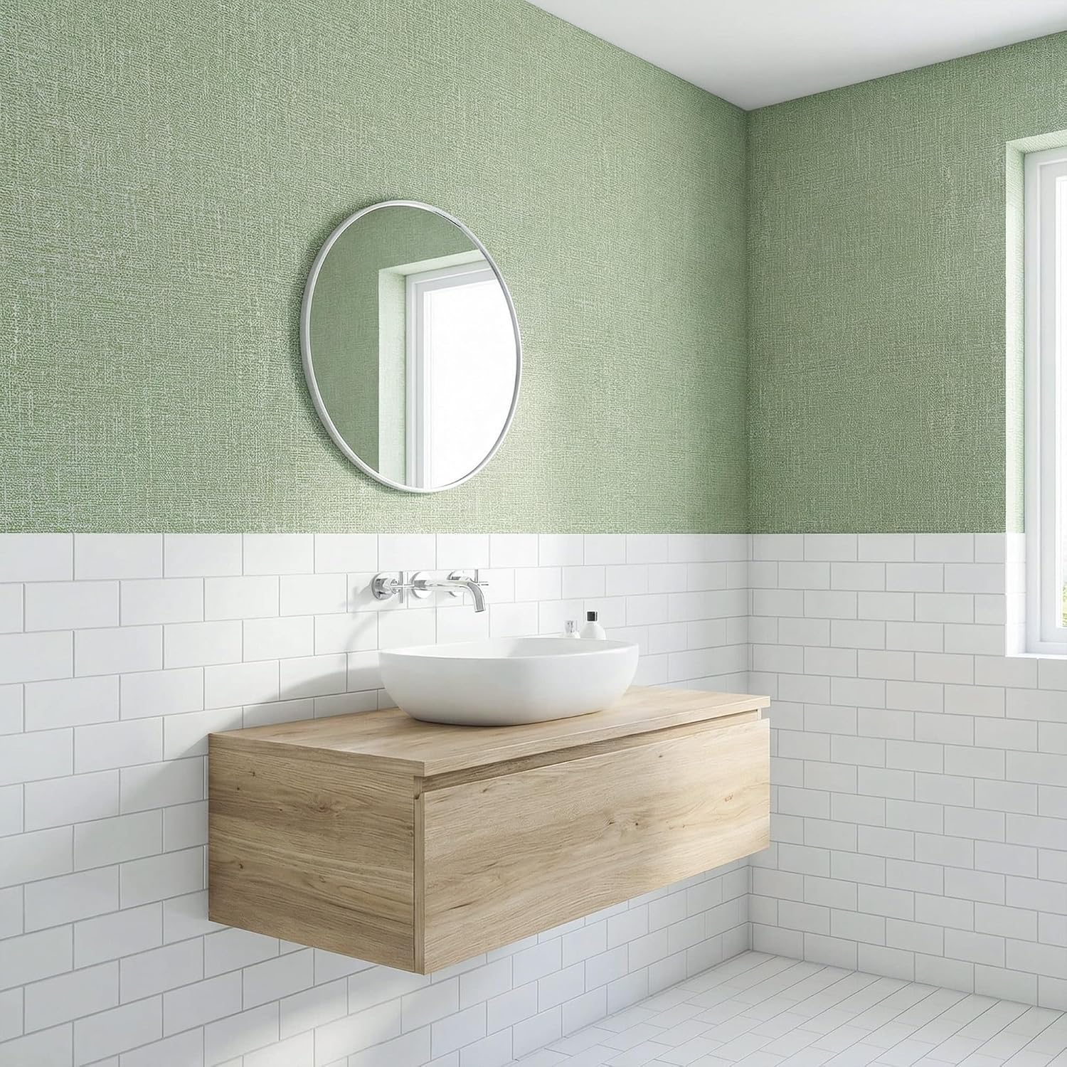 Detalle 2 de WADILE WDL-QZ-02-CL-60-12M Grasscloth Peel-and-Stick Wallpaper, Light Green Vinyl