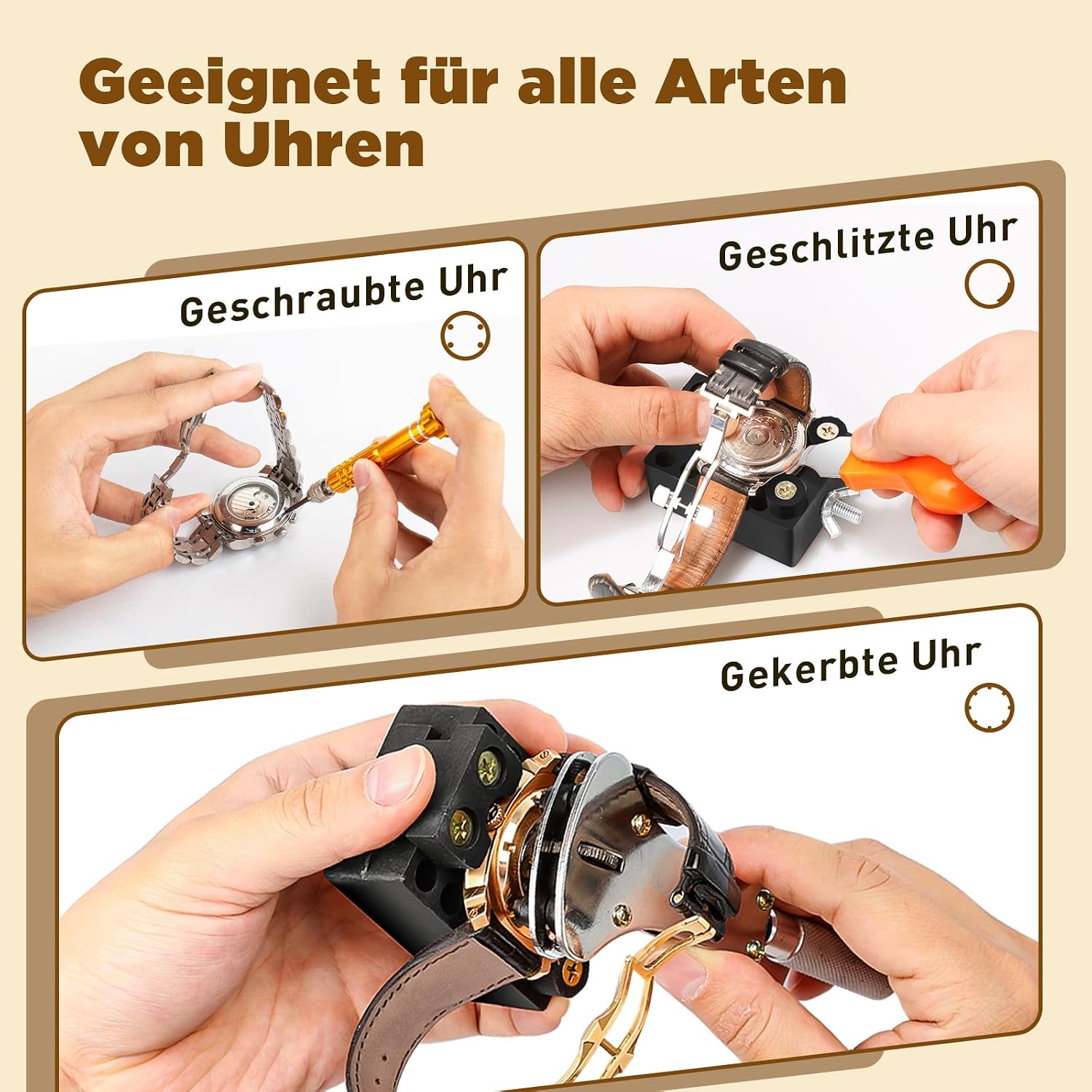 Detalle de Eventronic Uhrenwerkzeug Set + Uhr Presse – Profi-Set für Reparaturen und Batteriewechsel