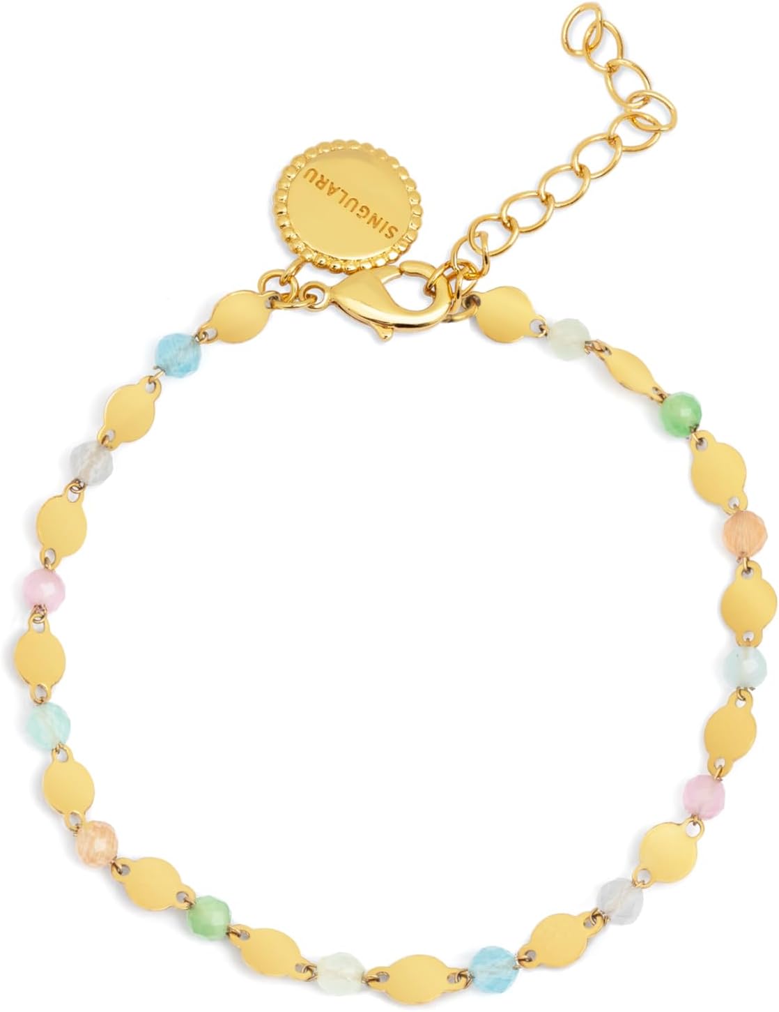 Detalle de SINGULARU Bracciale Crystals Solar in Acciaio placcato Oro 18Kt – Linea sottile con pietre naturali colorate