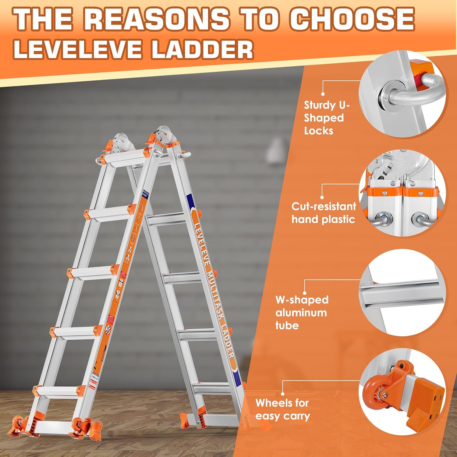 Detalle de LEVELEVE Telescoping Ladder, 14 ft