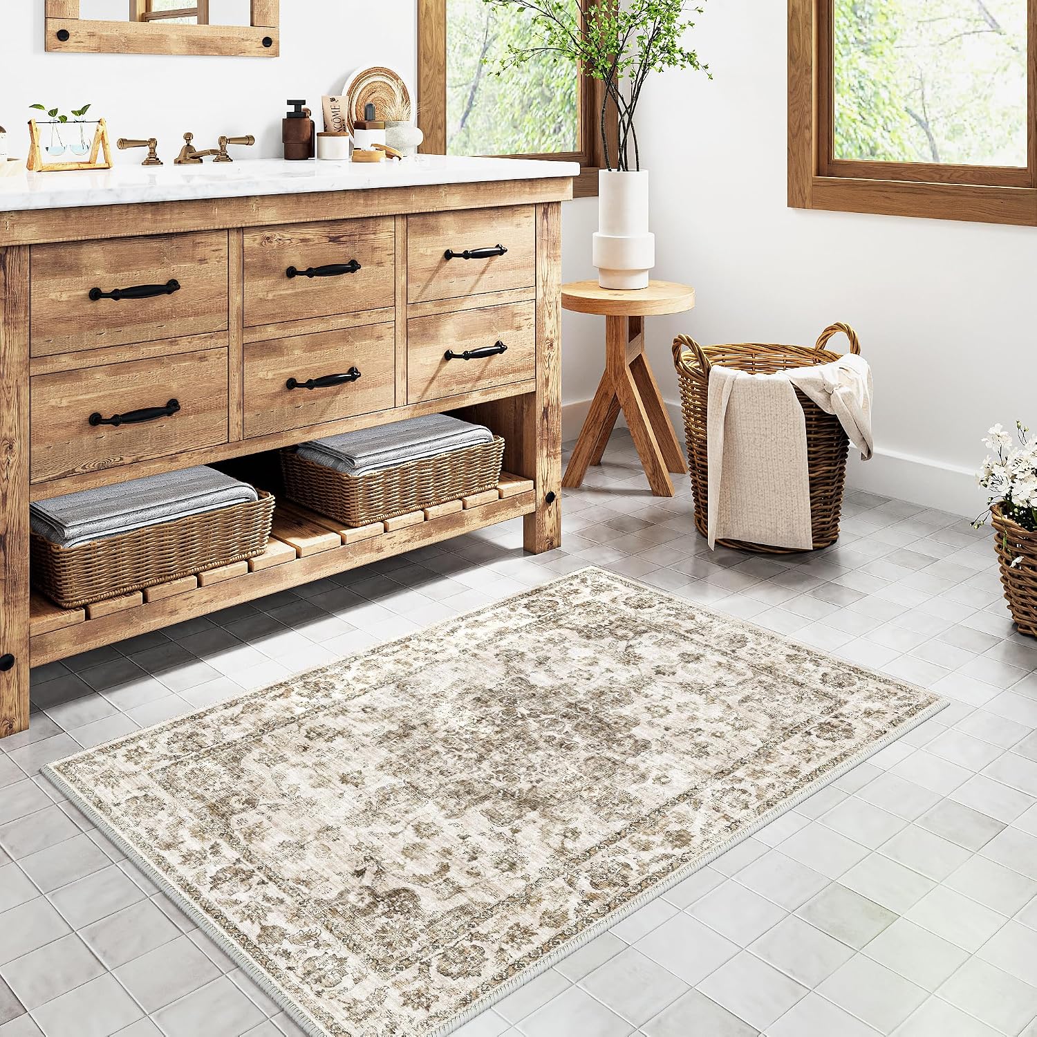 Thumbnail 1 de HUGEAR Vintage Braun waschbarer Teppich 60 x 90 cm – rutschfest für Eingang, Bad und Schlafzimmer