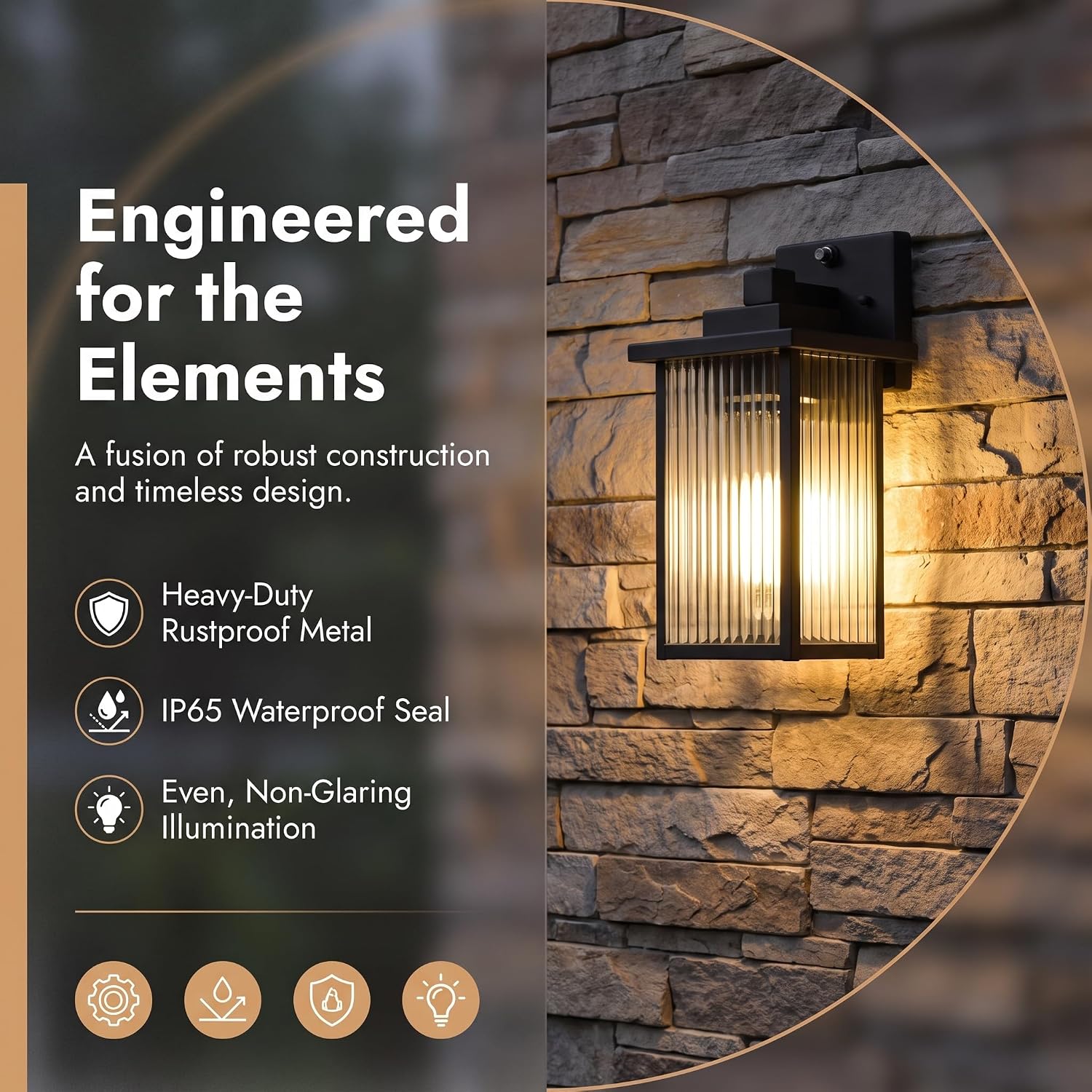 Detalle de hameso G009 Outdoor Wall Light with Ribbed Glass and Dusk-to-Dawn Sensor