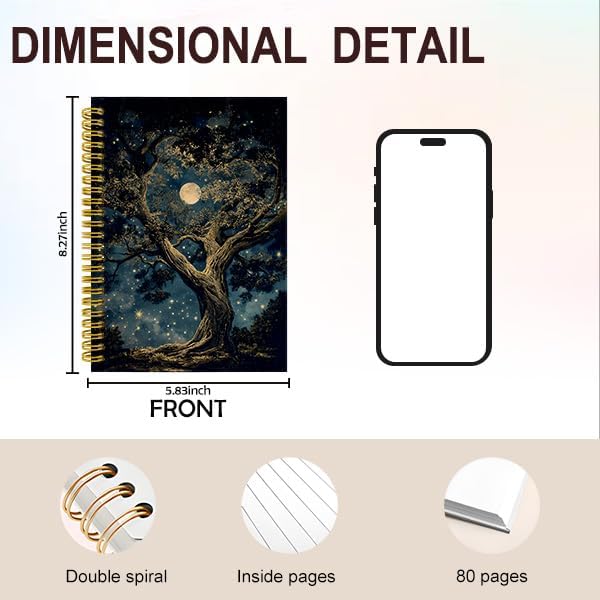 Detalle 2 de Wagoba William Morris Inspired Tree Spiral Hardcover Notebook, 5.5 x 8.3 Inch
