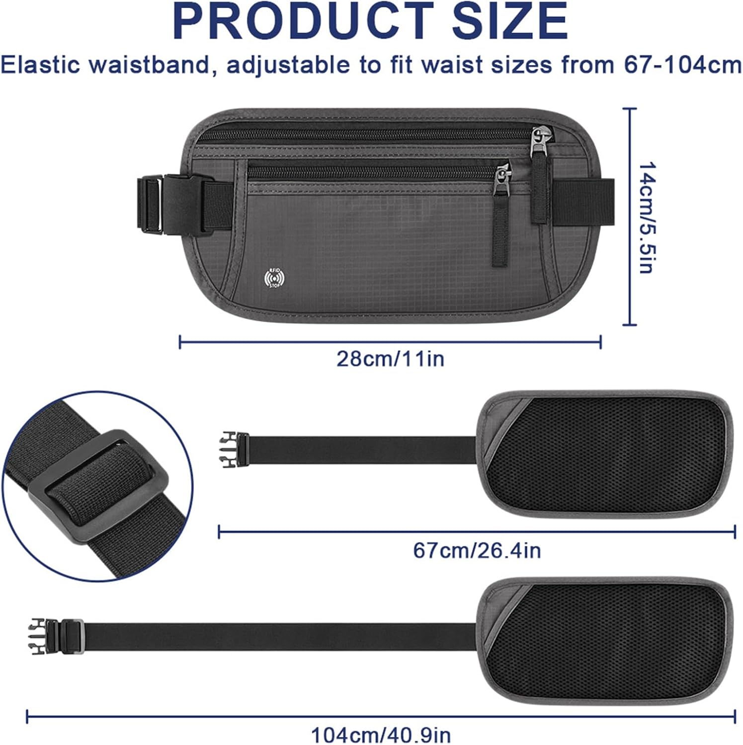 Detalle 2 de Aucuu Cinturón oculto RFID para viaje 67–104 cm