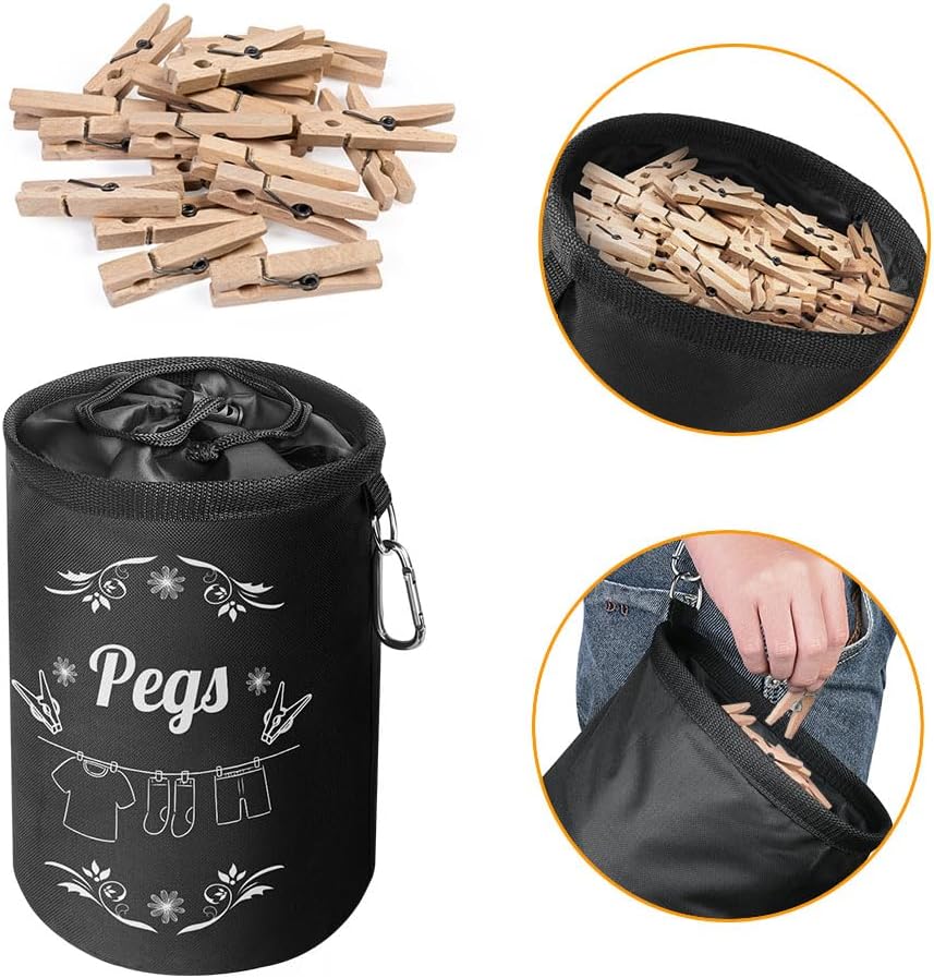 Thumbnail 3 de Vicloon Premium Peg Bag, Black Large Clothespin Bag with Drawcord Closure and Hanging Snap Hook