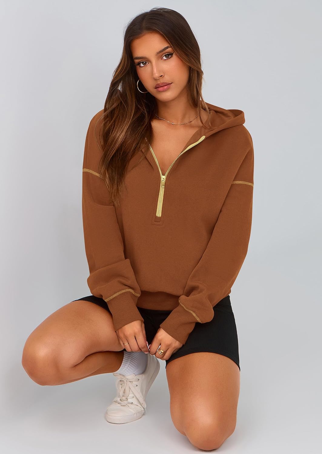 Thumbnail 6 de PRETTYGARDEN Pr785 Women's Cropped Hoodie, Half-Zip and Fleece-Lined