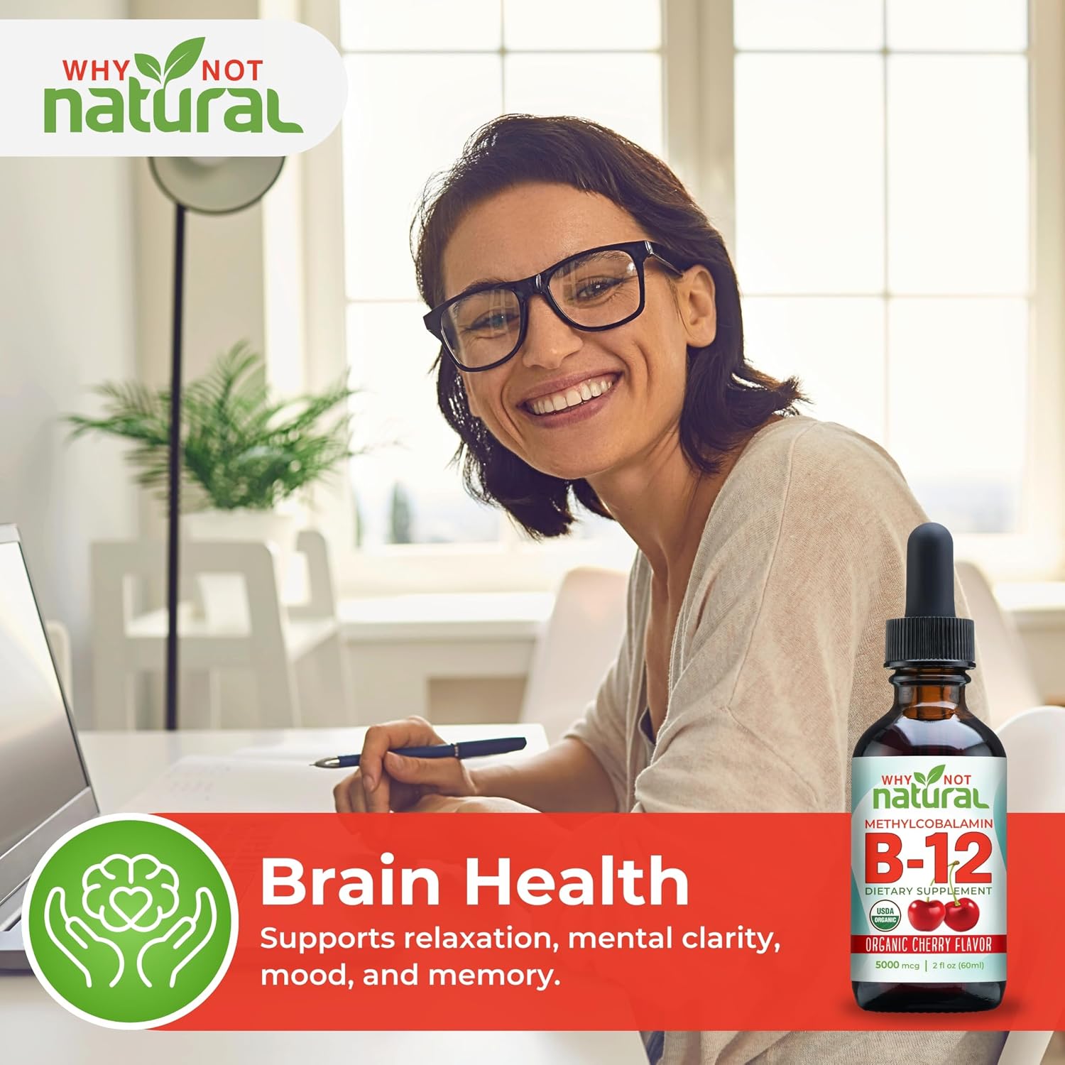 Detalle de Why Not Natural B12102 Liquid Vitamin B12 Drops, 5,000 mcg Methylcobalamin