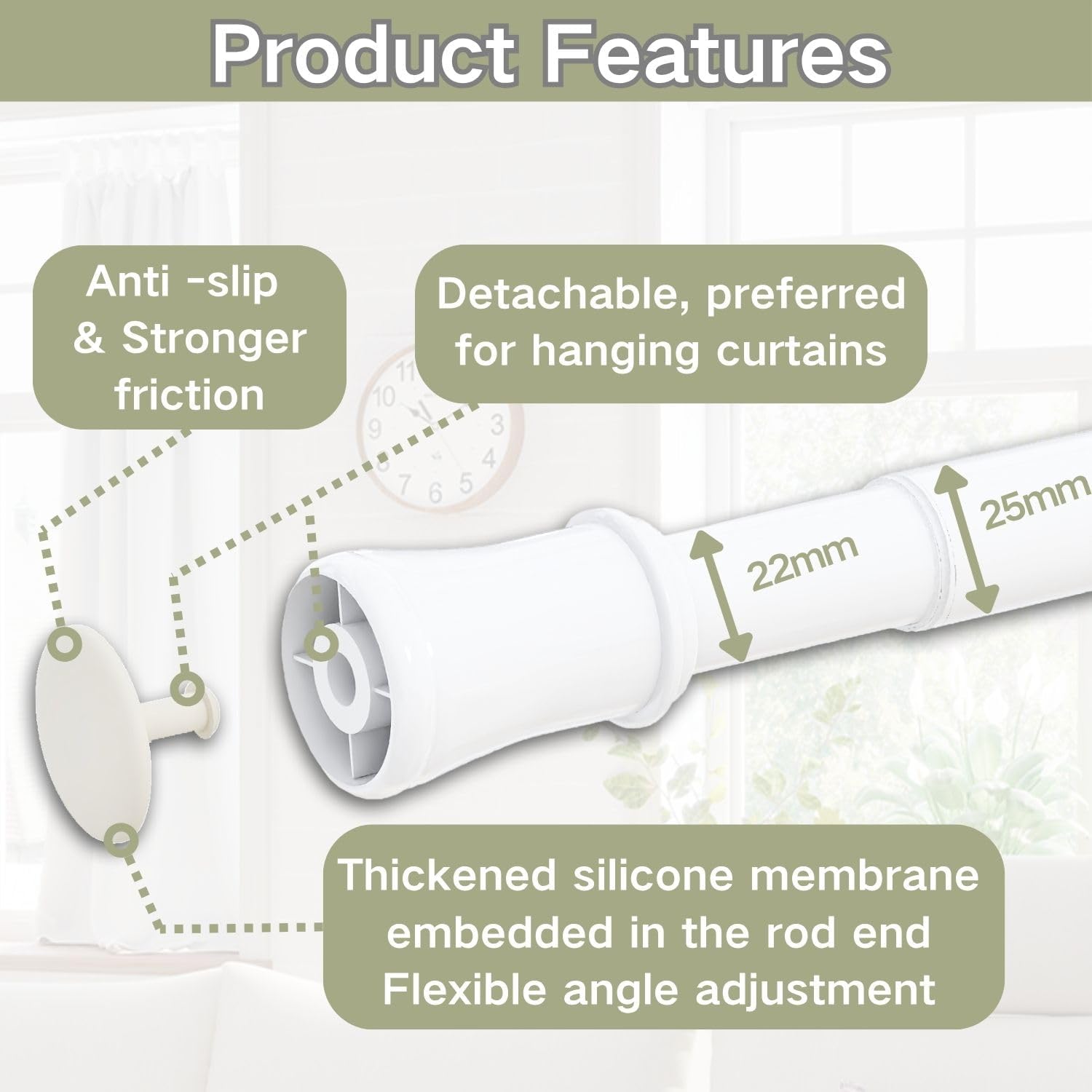 Detalle 2 de Telescopic Curtain Rod 135-200 cm