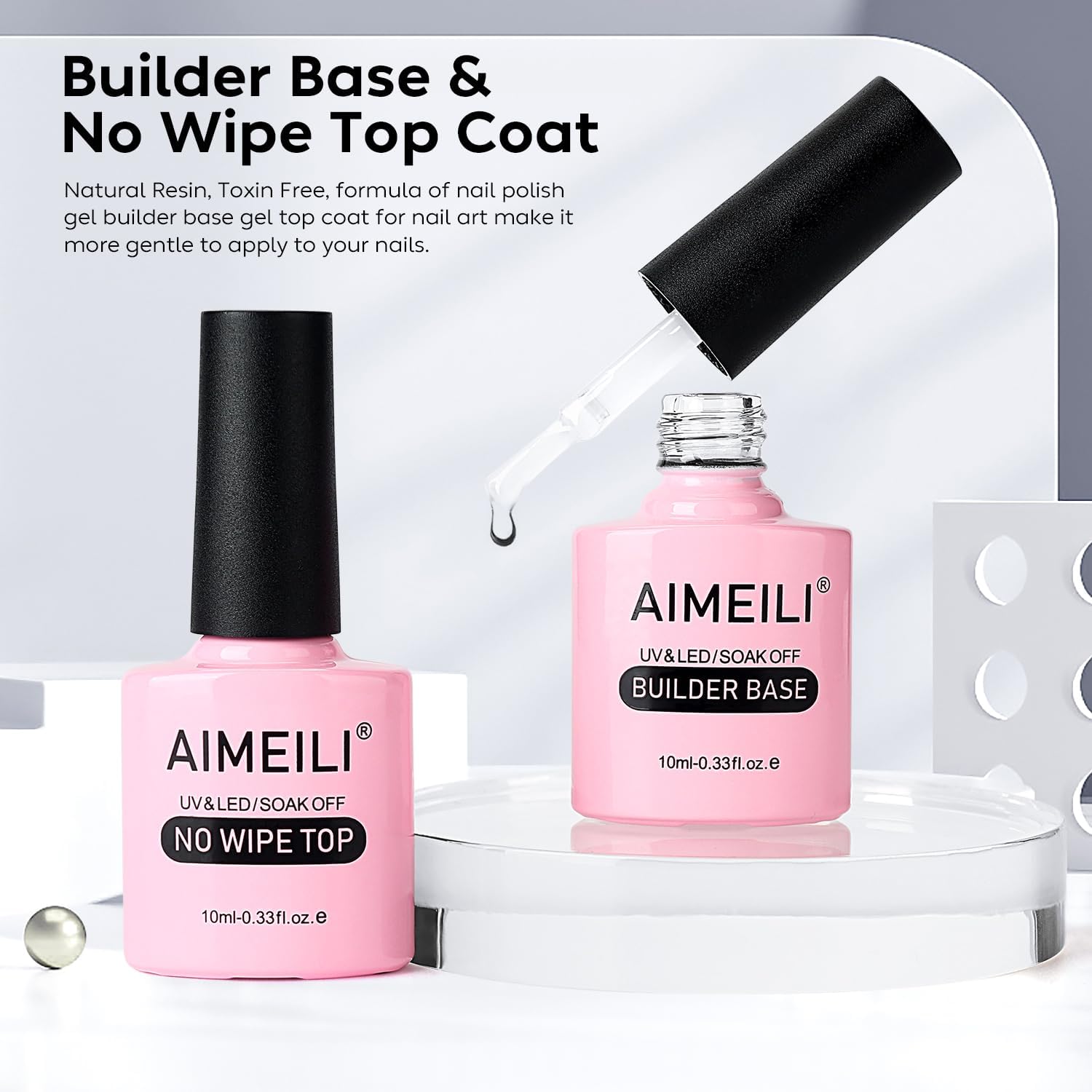 Detalle de AIMEILI 7 in 1 Clear Builder Base Gel: base gel 10 ml + no wipe top coat per unghie, UV/LED