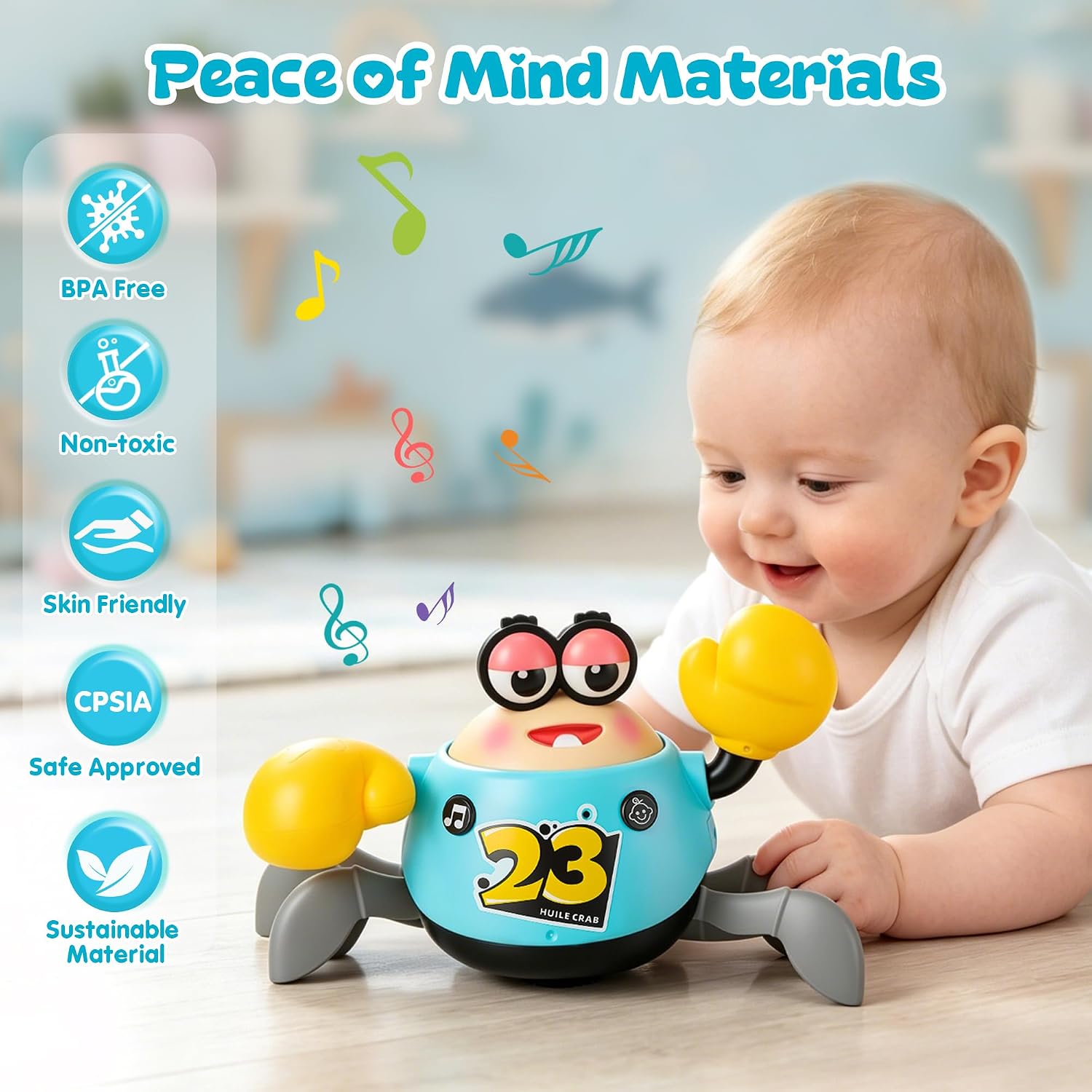 Thumbnail 1 de Crawling Crab Toy For Babies – Interactive Tummy Time Crab with Music and Obstacle Avoidance