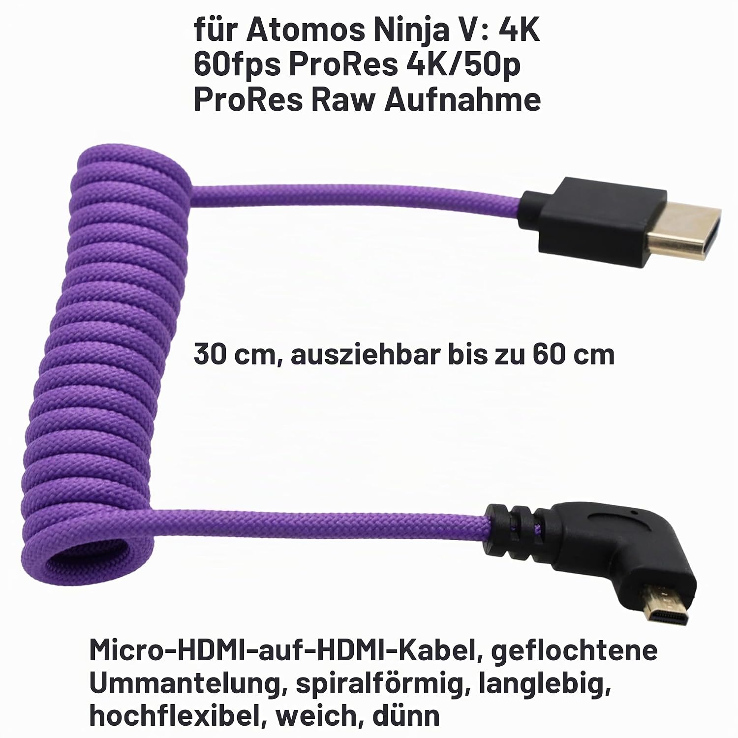 Detalle 2 de HangTon Micro HDMI zu HDMI Kabel 4K/8K 60p – kompakt & flexibel für ATOMOS Ninja V, R5/R6-Serie, Sony & mehr
