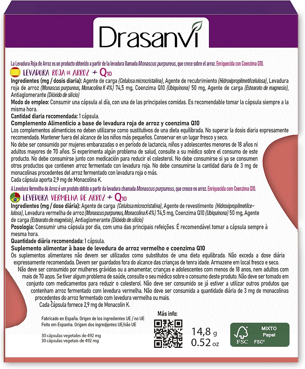 Detalle 2 de DRASANVI Levadura Roja de Arroz con Coenzima Q10 30 cáps.