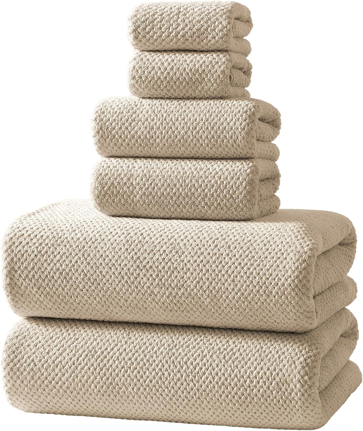 Detalle de REDKISS 6-Piece Bath Towel Set, Microfiber Coral Fleece, Camel