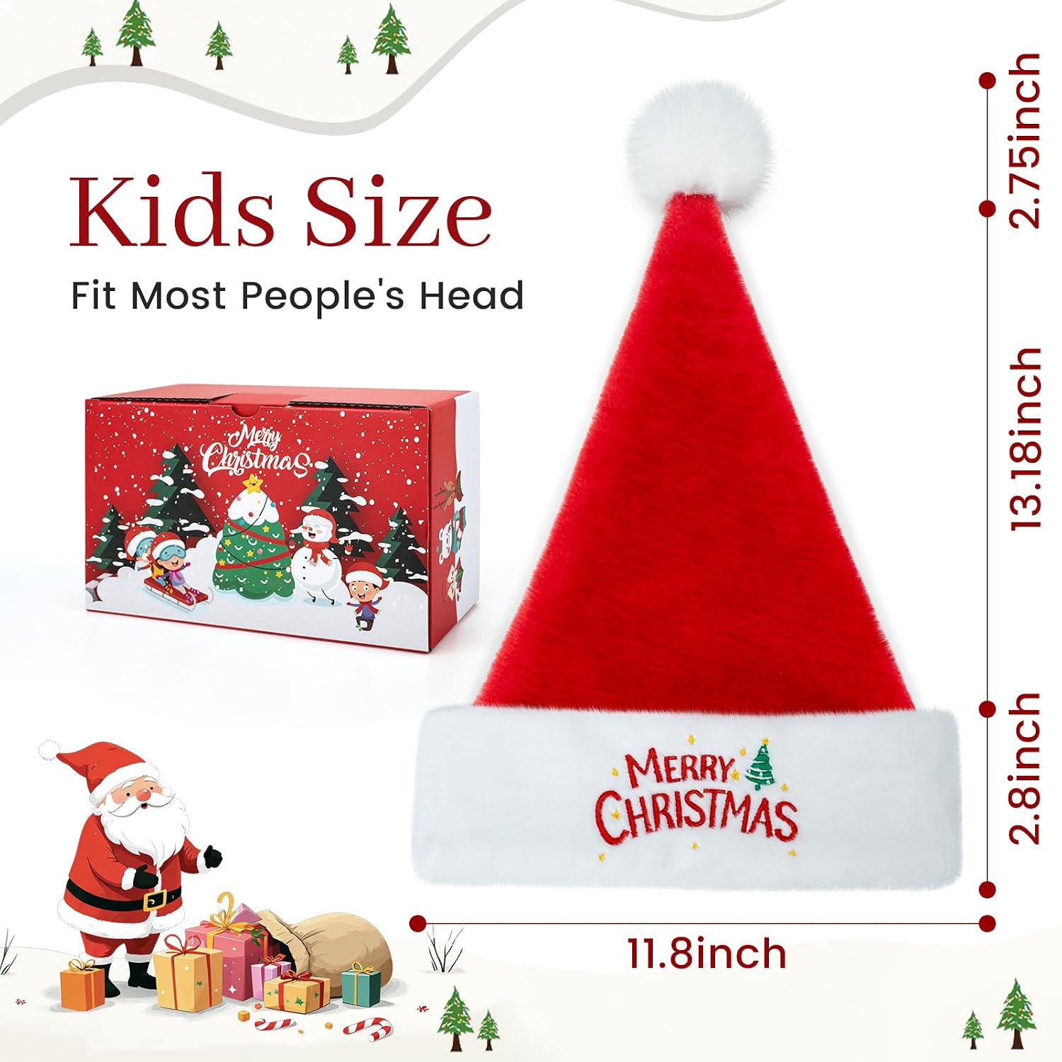 Detalle 2 de RJVW Kids’ Christmas Santa Hat, Thick Velvet Plush with Double Lining