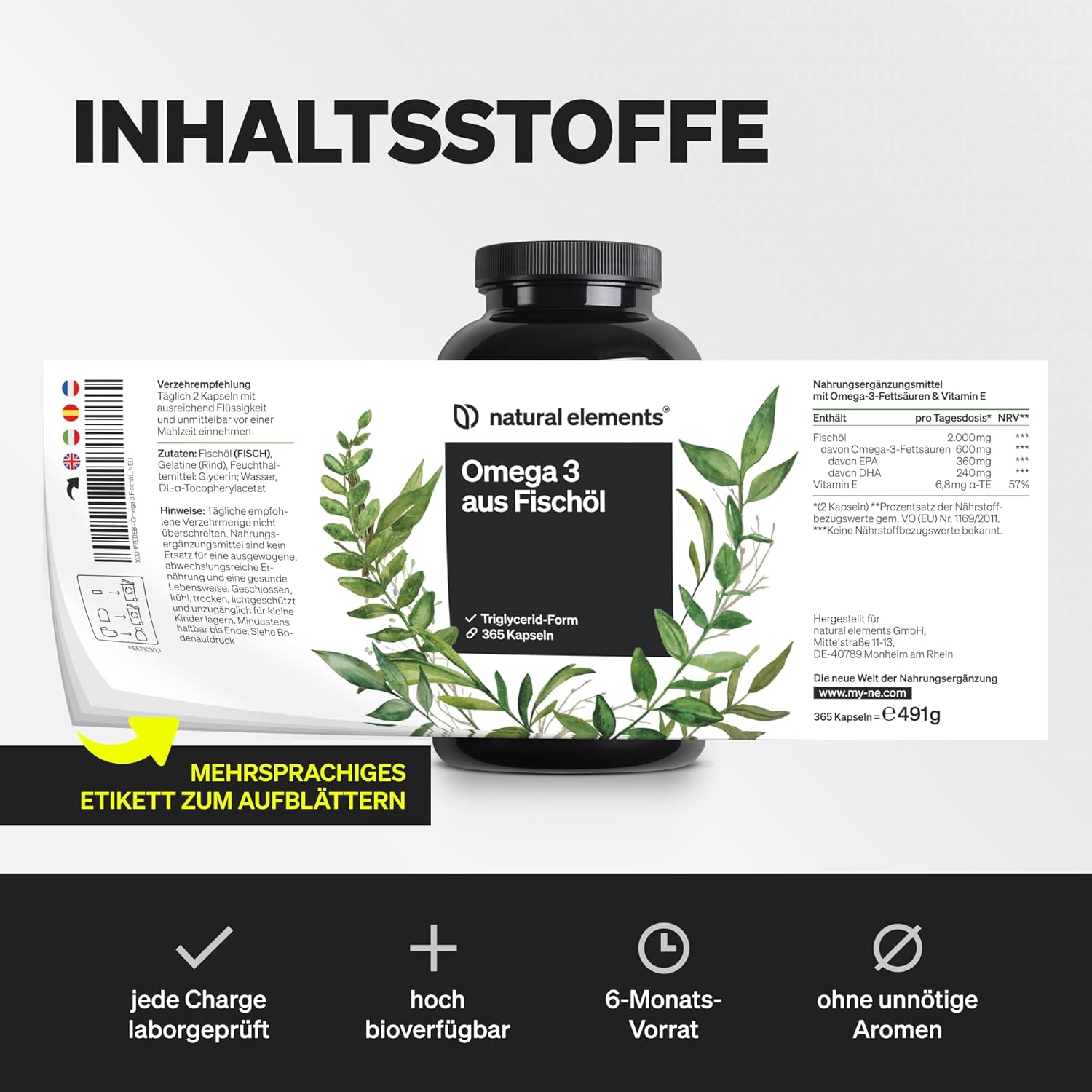 Thumbnail 5 de natural elements Omega 3 365 Kapseln 2000 mg Omega‑3