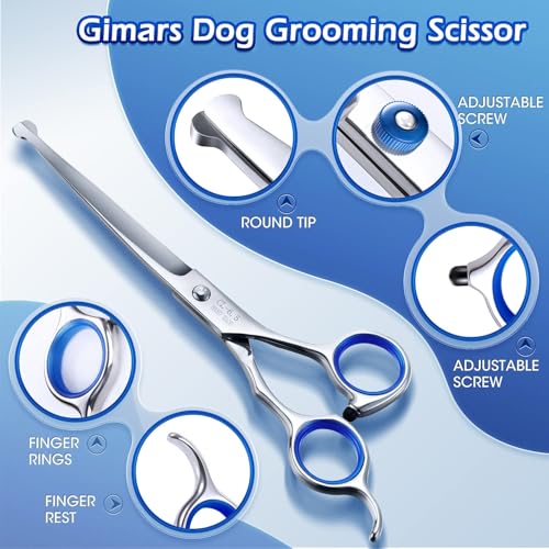 Detalle de Gimars Ciseaux de toilettage professionnels pour chiens 4CR – lame titane, pointe ronde, 17,8 cm