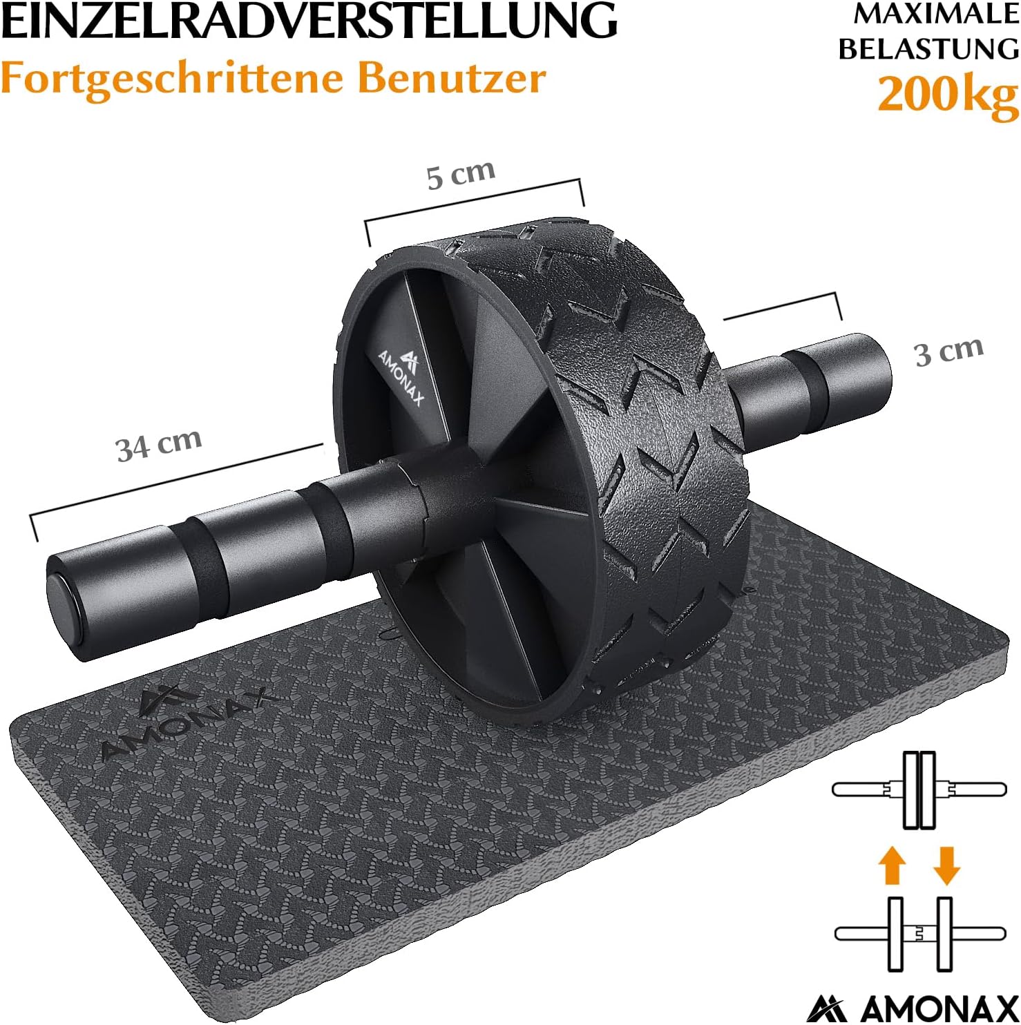 Thumbnail 4 de Amonax Bauchroller – Bauchtrainer AB Wheel Set mit rutschfester Kniescheibe und gepolsterter Knieauflage