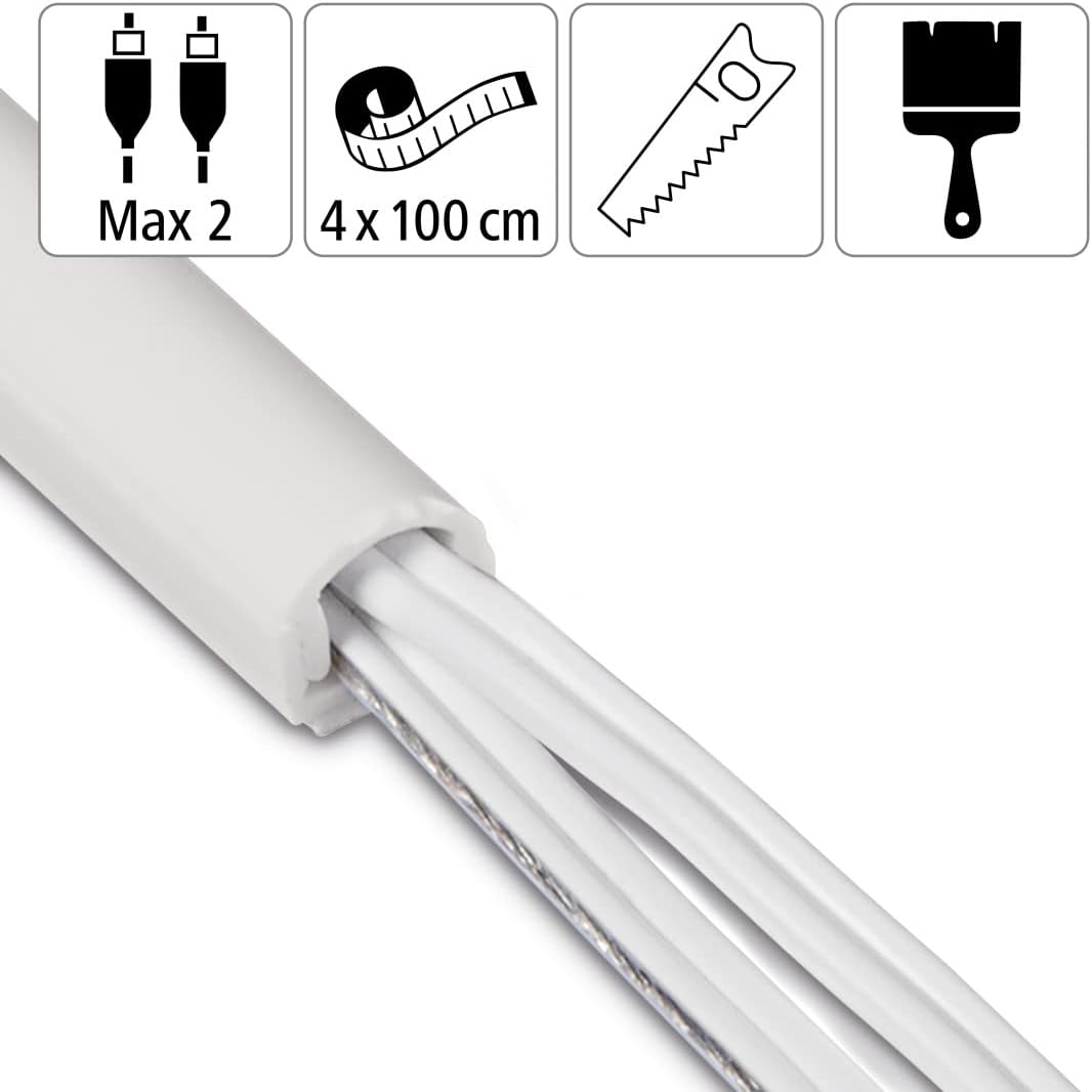 Thumbnail 5 de Hama Goulottes autocollantes blanches à 4 passe-câbles (1,1 x 1 x 100 cm) – canal décoratif pour protéger et cacher les câbles