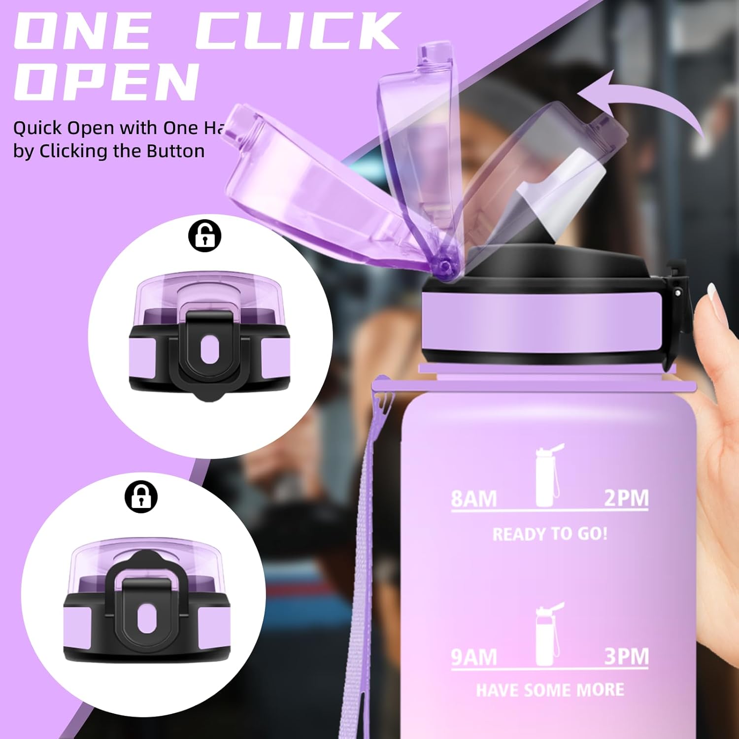 Thumbnail 1 de Botella de Agua 1L Reutilizable con Pajita y Escala ⛽