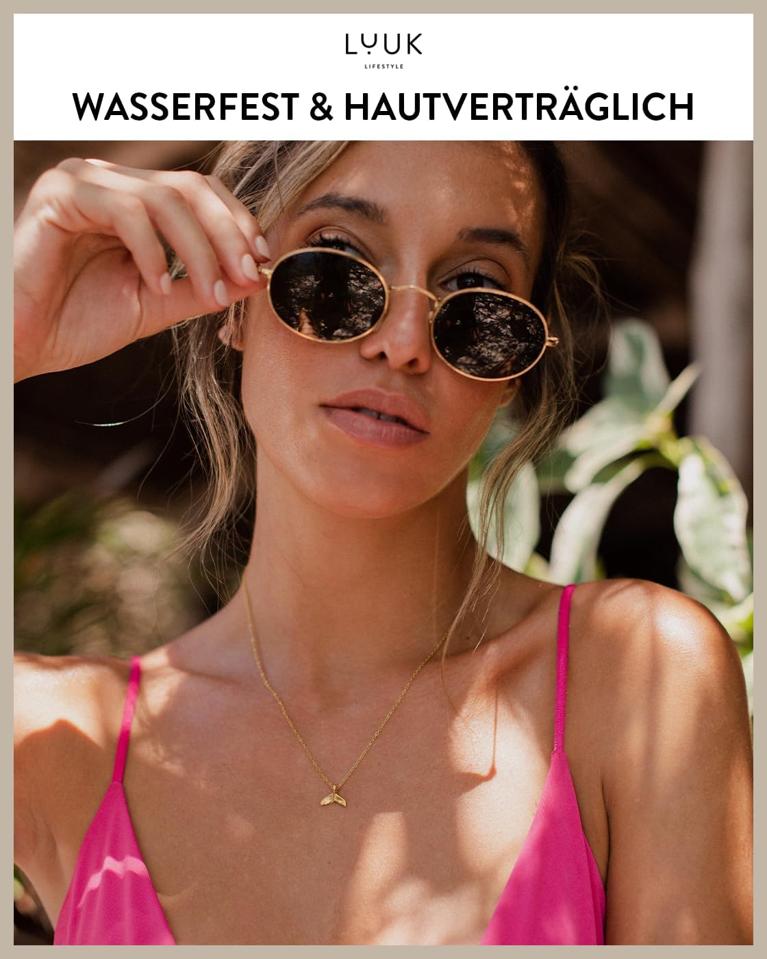 Thumbnail 1 de LUUK LIFESTYLE Halskette mit Walflossen-Anhänger, Happiness-Spruchkarte & Edelstahl – filigran in Silber, Gold oder Rosé