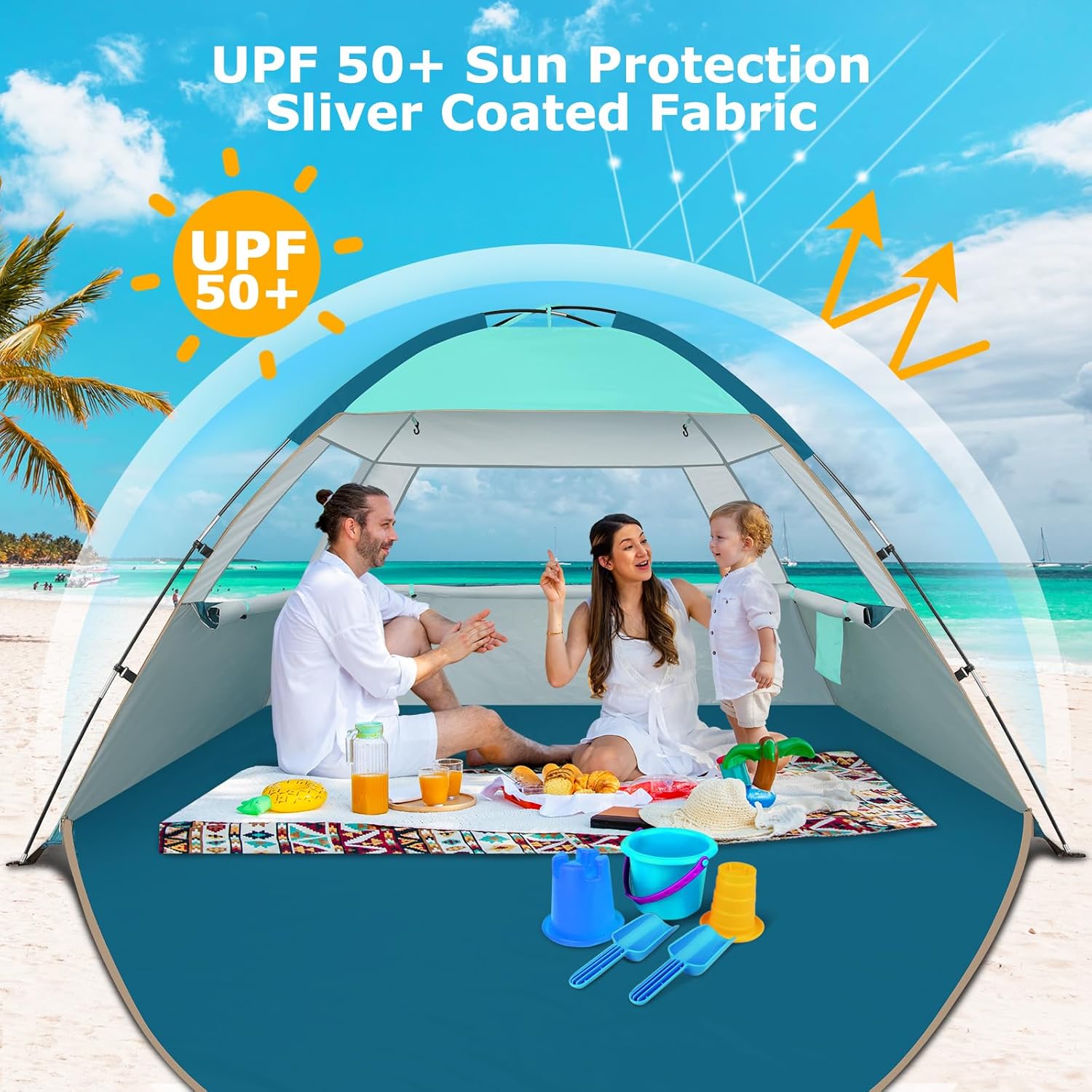 Detalle de COMMOUDS Beach Tent Sun Shade with UPF 50+ Protection (for 3/4/6/8 people)
