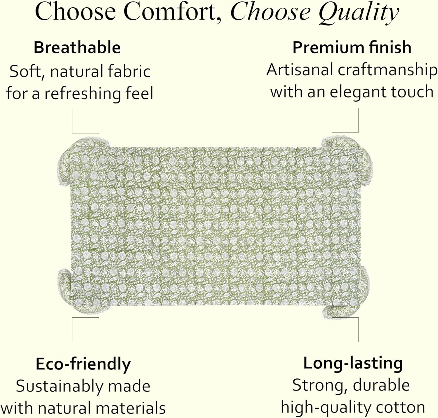 Thumbnail 5 de CPC Olive Bloom 60x90 Inch 100% Cotton Indian Block Print Tablecloth