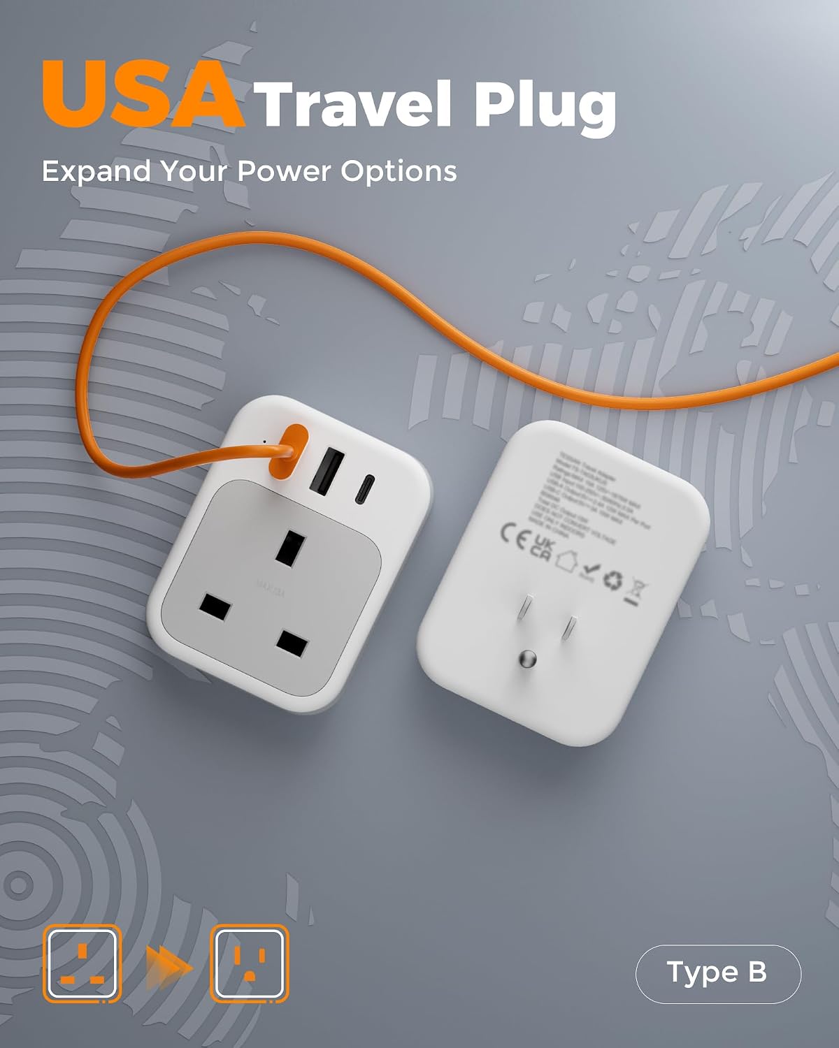 Thumbnail 6 de TESSAN UK to US Plug Adaptor 4‑in‑1 with USB C & USB A