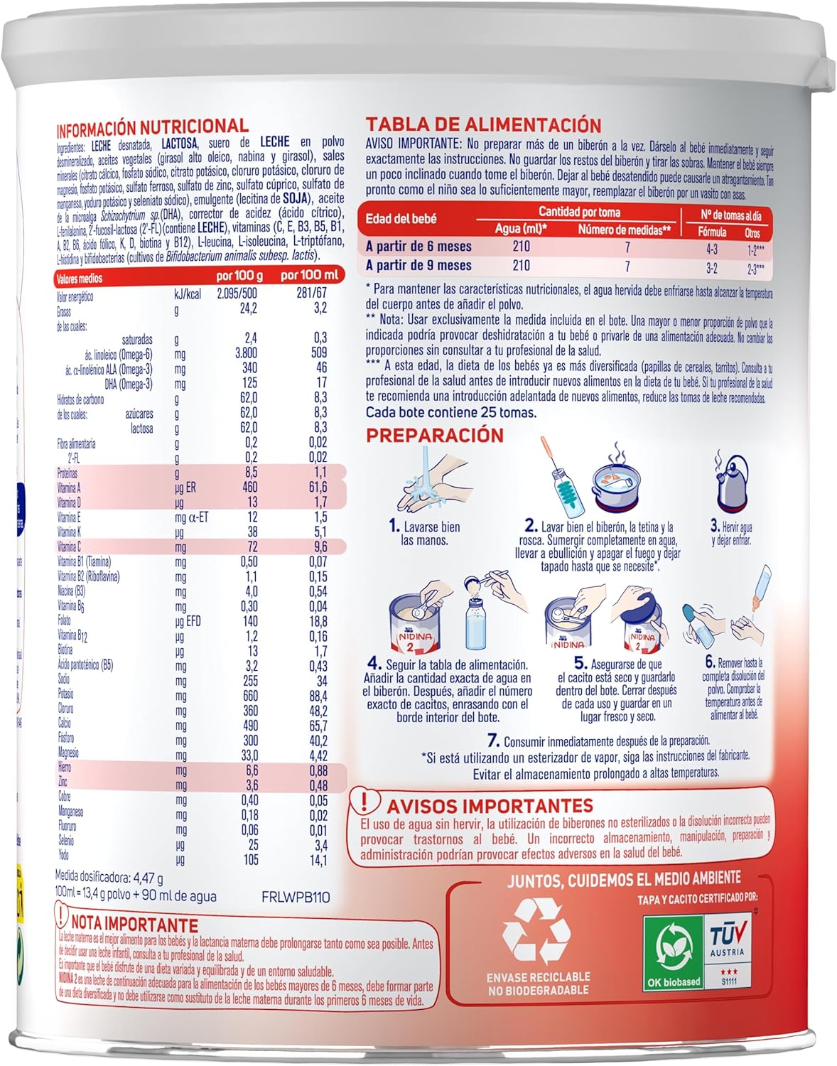 Detalle 2 de Nestlé NIDINA 2 Leche Continuación en polvo para bebés