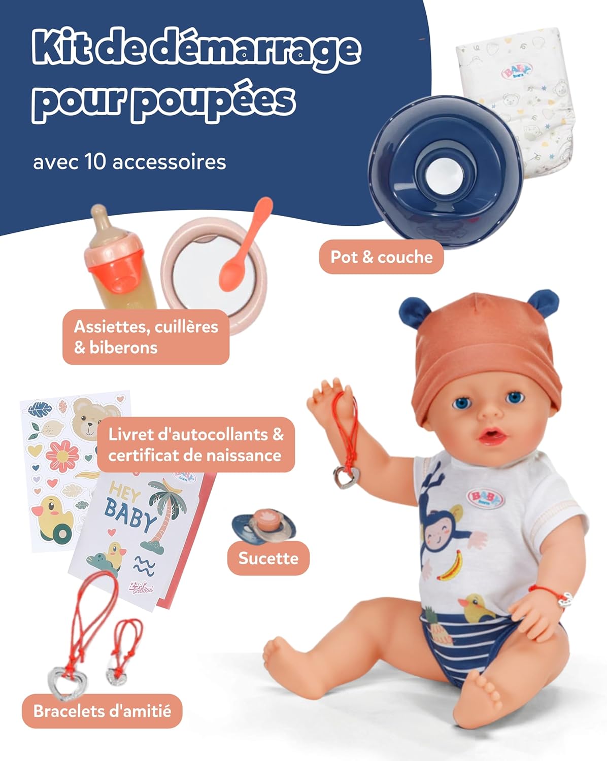 Thumbnail 1 de BABY born Emma Style Jungle — Poupée bébé 43 cm, 10 fonctions et accessoires (unisexe, sans piles)