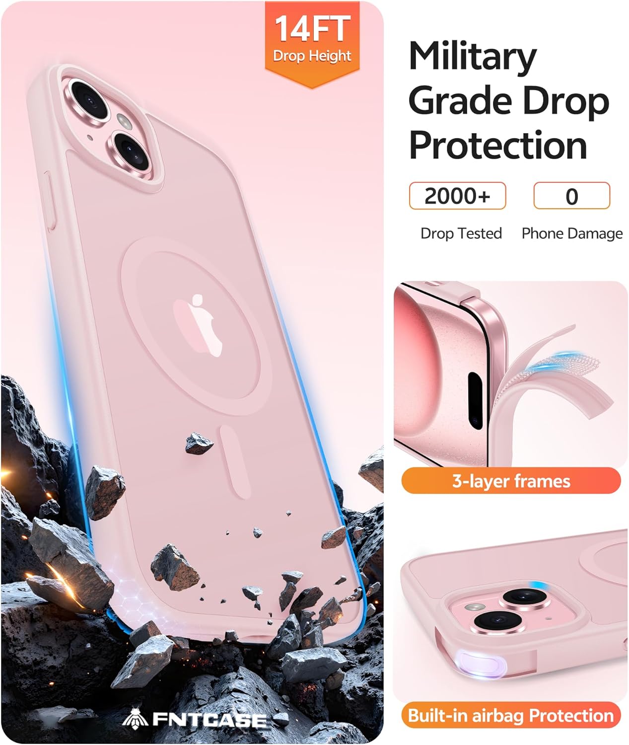 Thumbnail 4 de FNTCASE Magnetic iPhone 15 / iPhone 14 / iPhone 13 Case (Translucent Pink)