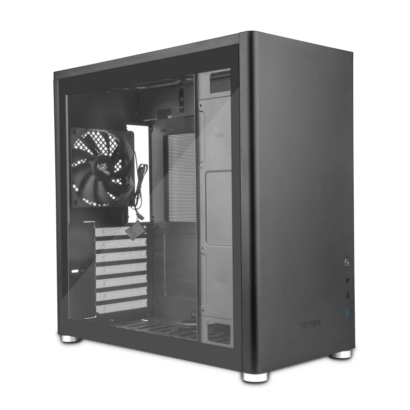 Detalle de Yeyian Hussar Plus ATX, Cristal Templado, USB 3.2 Negra🖥