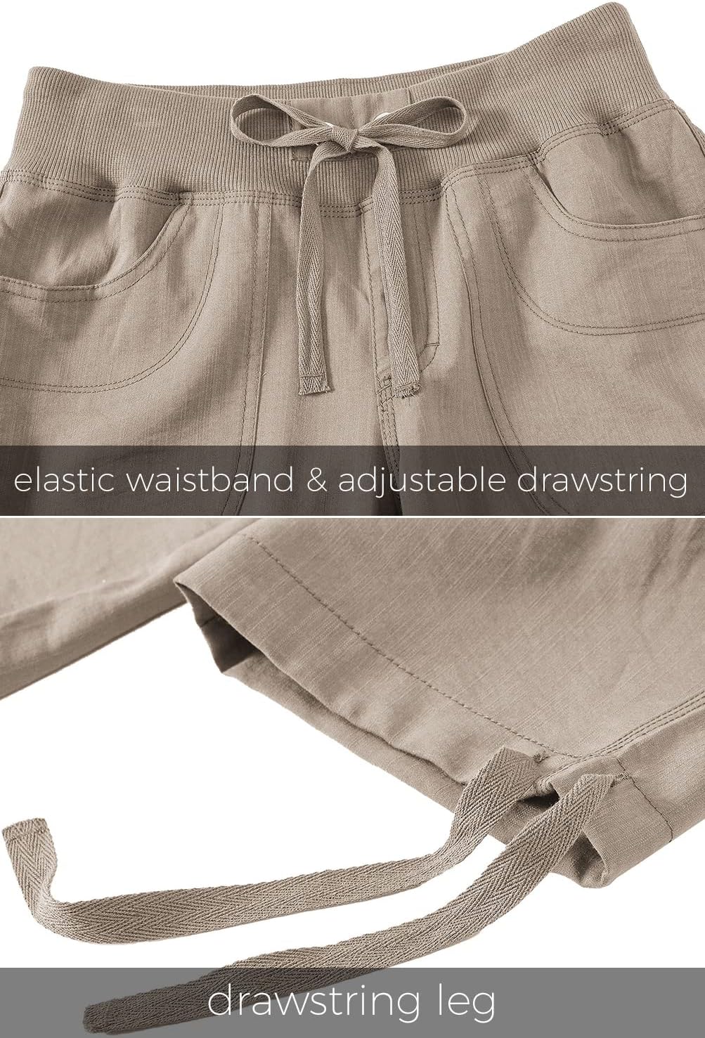 Detalle de MoFiz Womens Capris with Pockets: Loose, Lightweight Cargo-Style for Hiking and Everyday Wear