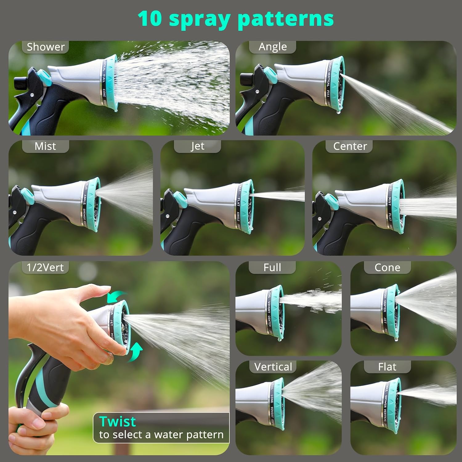 Thumbnail 3 de QUOBAS HN11 Metal Garden Hose Nozzle, 10 Spray Patterns and Flow Control