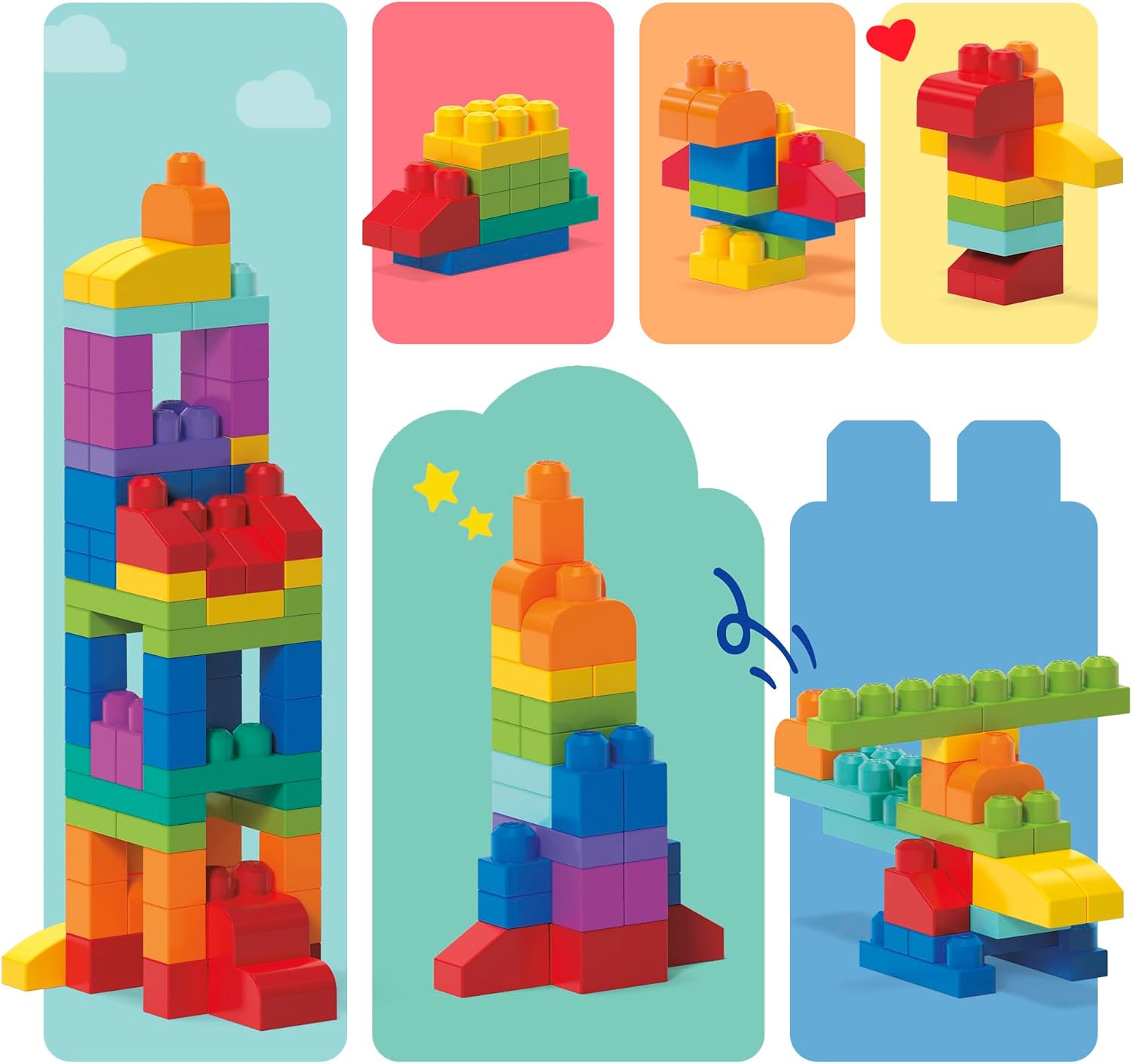 Detalle 1 de MEGA BLOKS DCH63 1才からのメガブロック 80ピース ブルー 大きめサイズの知育ブロック