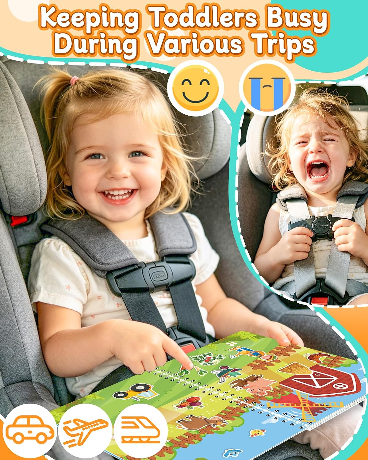 Detalle 2 de Zartores Sticker Book Reusable Farm Jelly Sticker Activity Book, 7 Scenes
