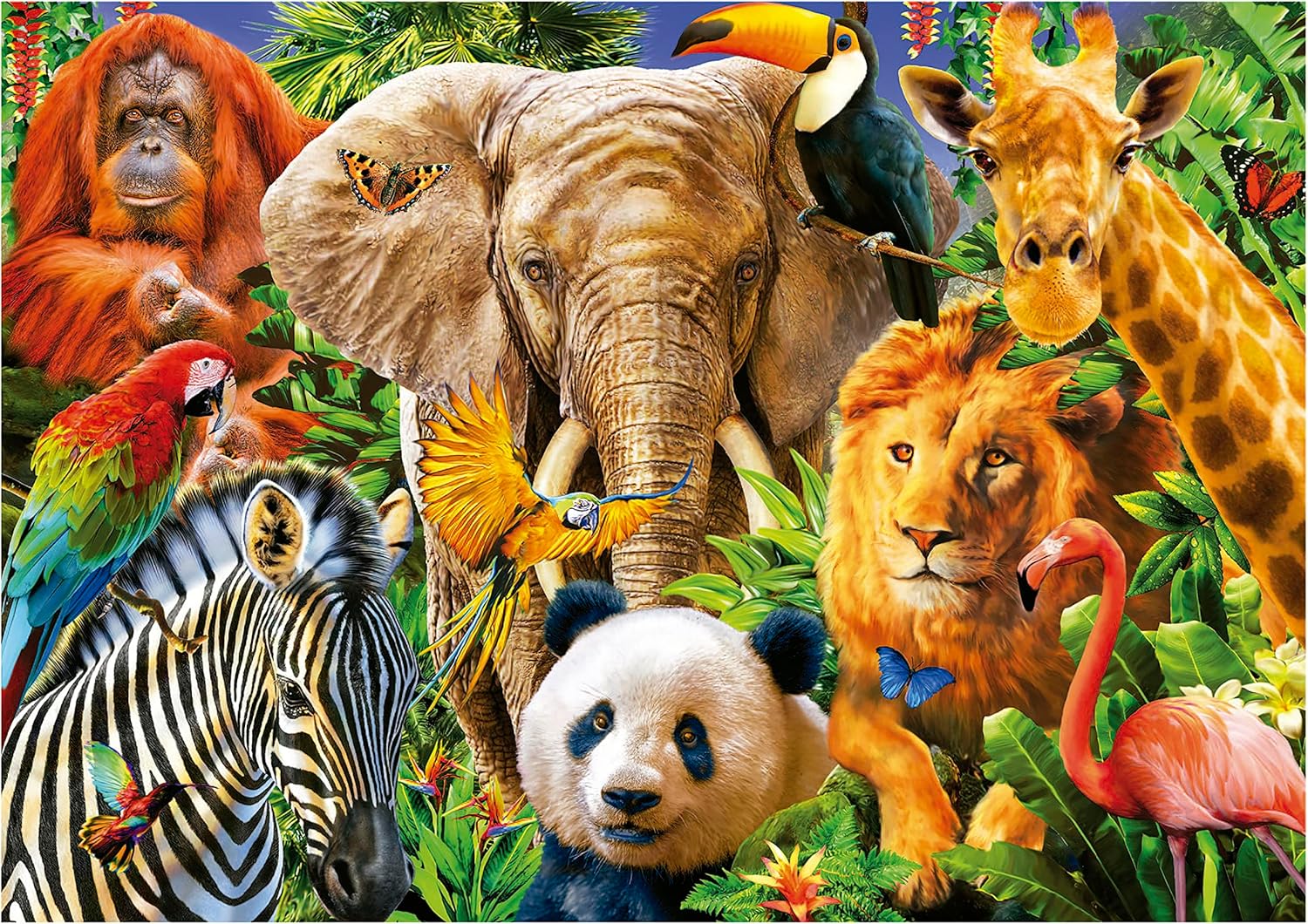 Thumbnail 1 de Puzzle Educa Collage Animaux Sauvages 500 pièces (Lion, Zèbre, Éléphant) – dès 11 ans, 48 x 34 cm