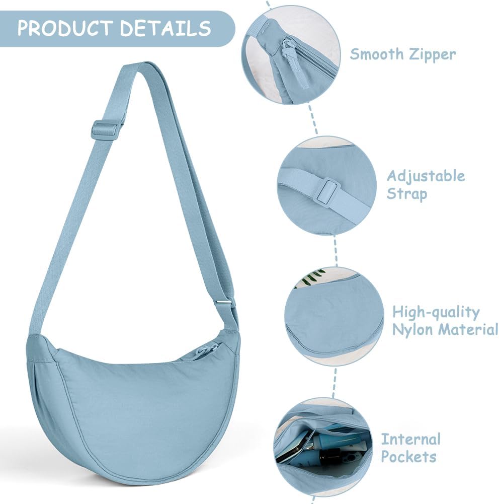 Thumbnail 5 de Aucuu Sac Bandoulière Croissant de Lune pour Femme – Crescent Bag en nylon, bandoulière réglable