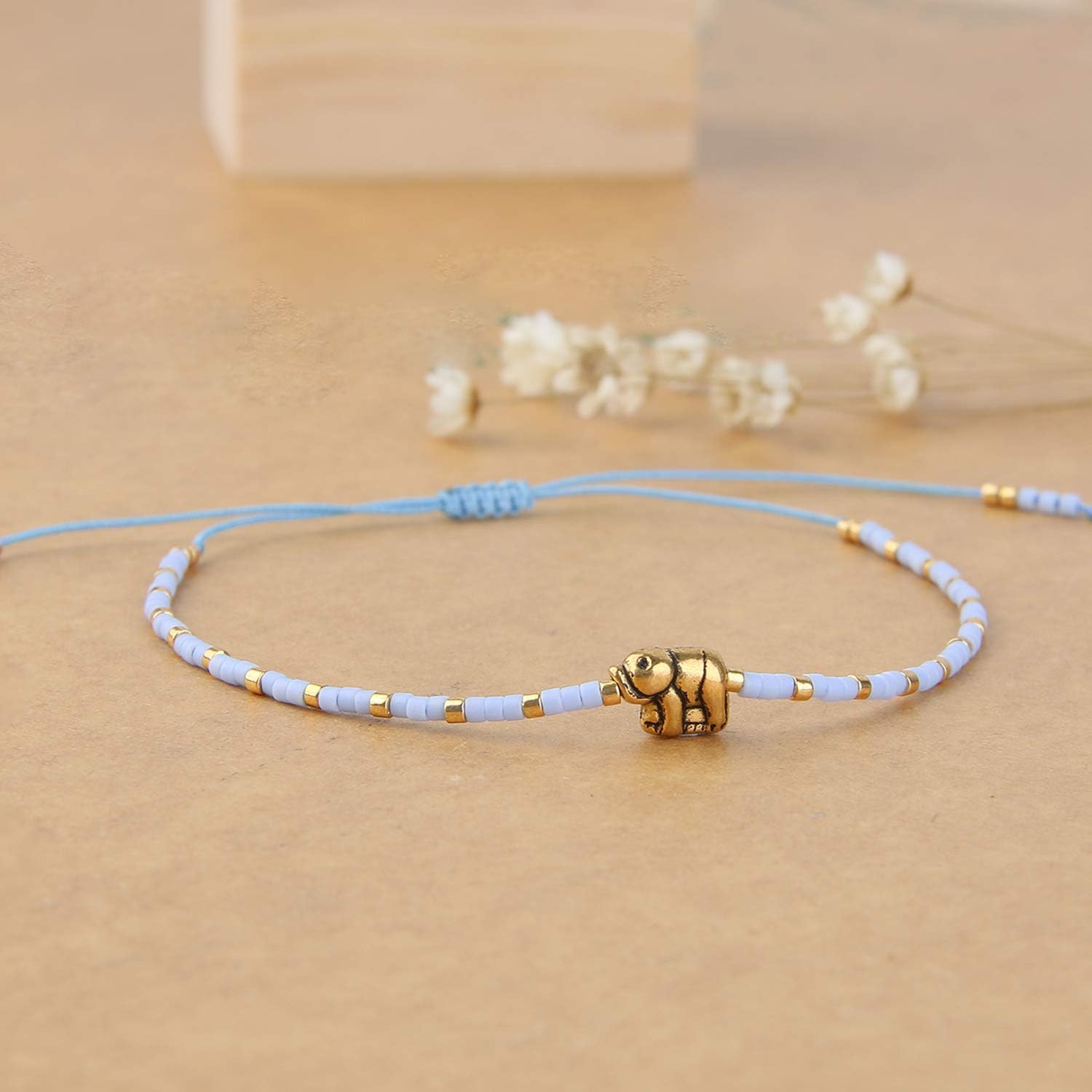 Detalle de KELITCH Glücklich Gold Elefant Strang Armbänder – Handgefertigter Boho Schmuck für Damen