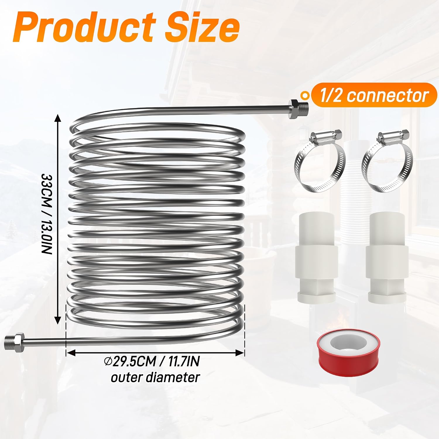 Detalle de UISEBRT Pool Heating Coil, 304 Stainless Steel, 32/38 mm Connections