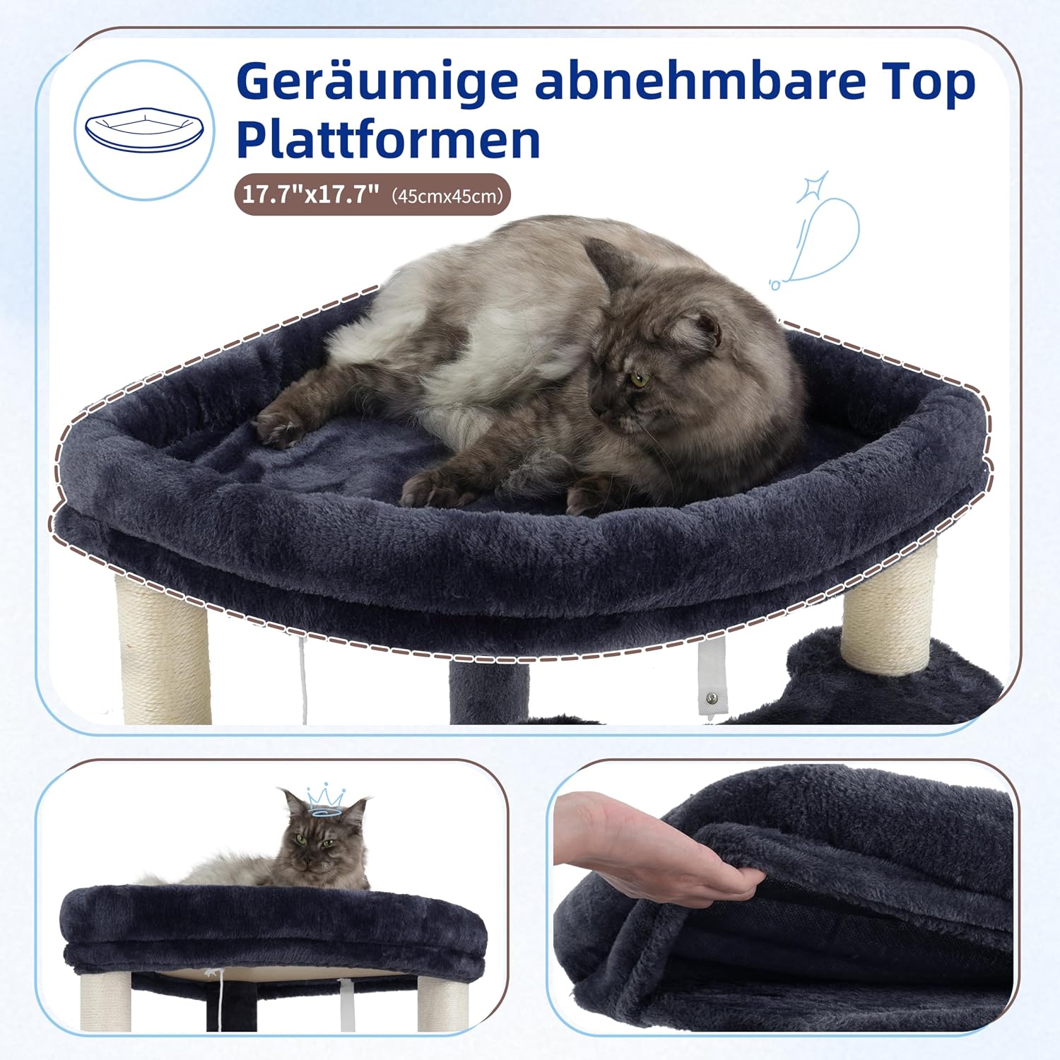 Detalle de Gitelsnour Eck-Kratzbaum: Eck-Kratzbaum für Innenbereich mit Mehrstöck-Design (Rauchgrau 025G)