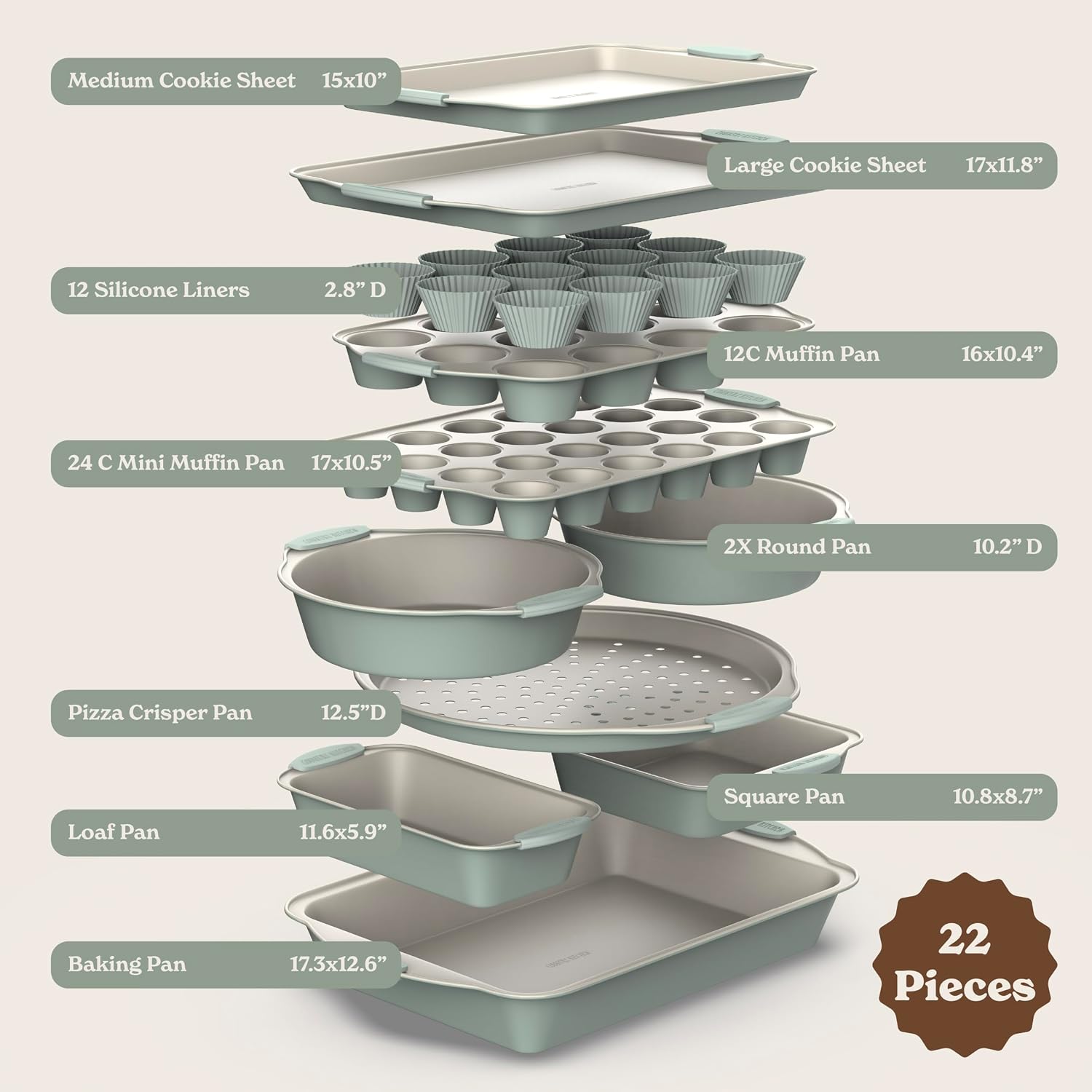 Detalle de Country Kitchen Nonstick Bakeware Set, 22 Pc