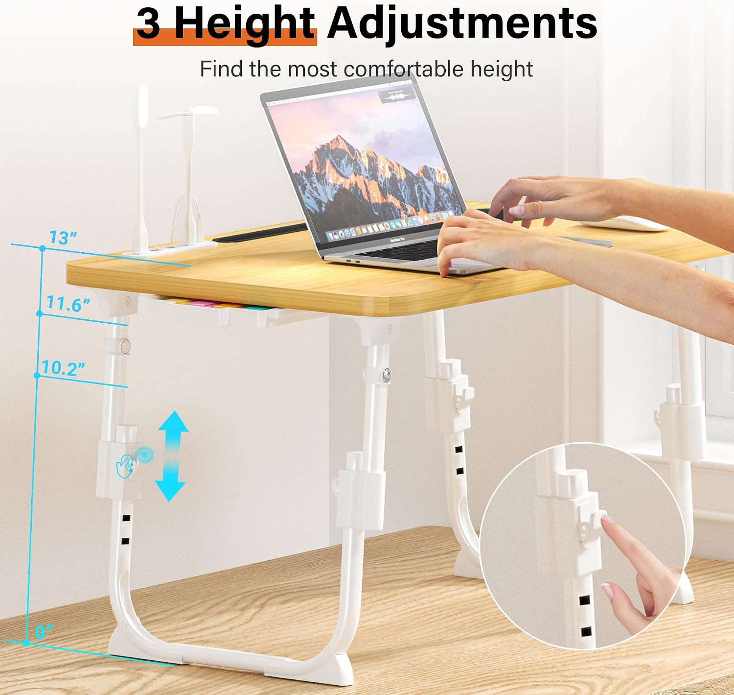 Thumbnail 1 de DECOSIS Lap Desk Adjustable Bed Desk with USB Port, Height Settings and Storage